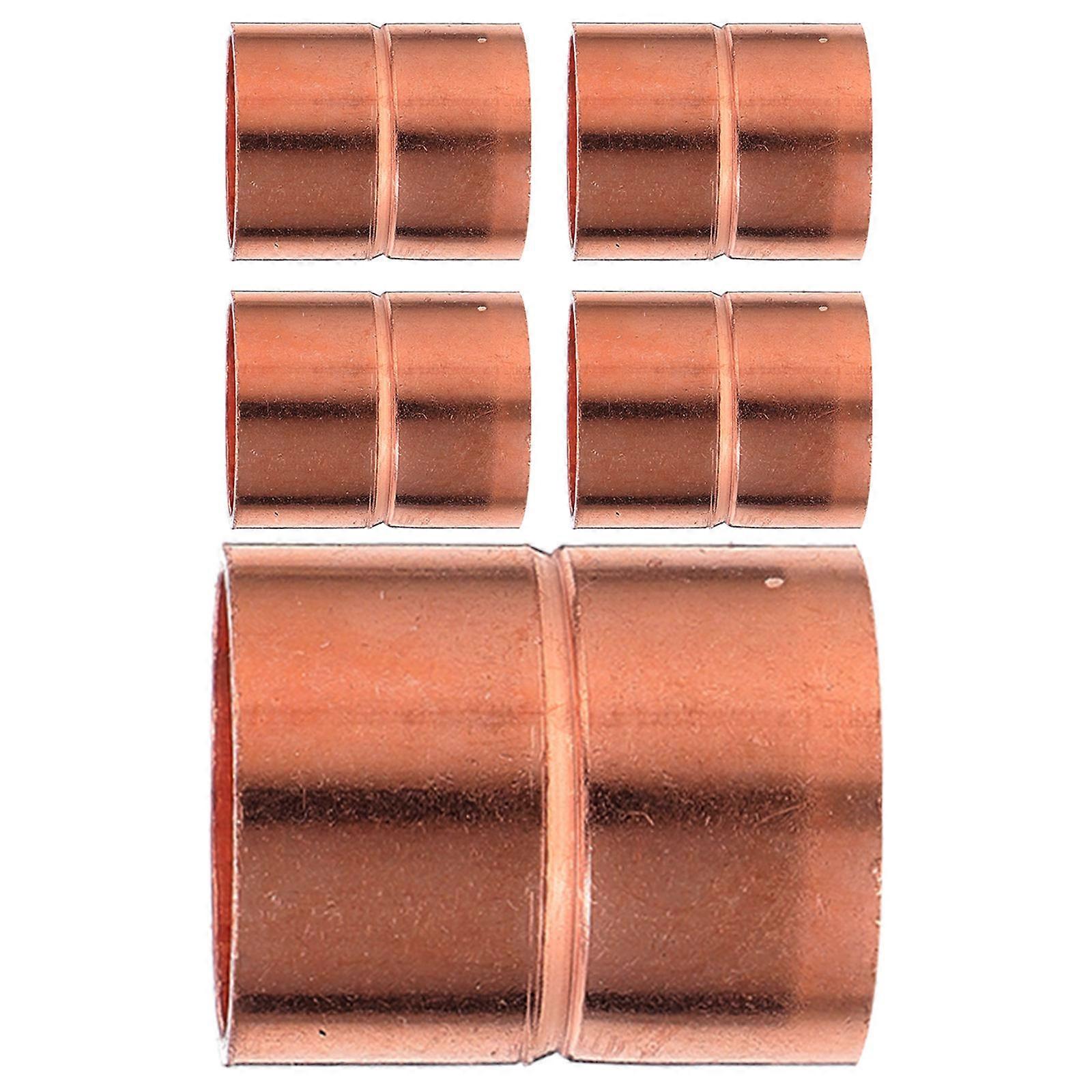 Copper Pipe Soldering Kit Straight Copper Coupling Fittings Refrigeration Welding Joint Purple Copper 5Pcs