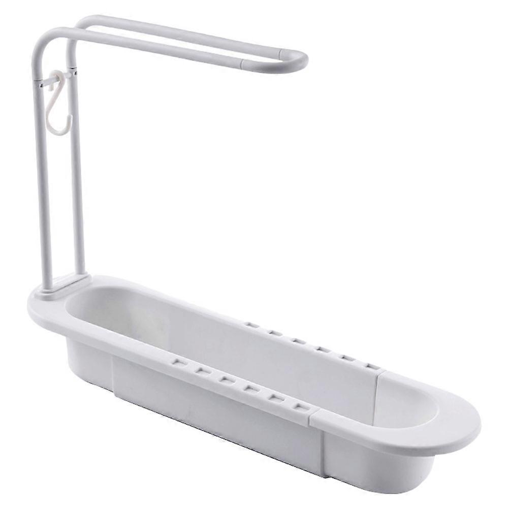 Foldable Sink Storage Rack with Dish Drainer and Sponge Holder, Telescopic Organizer for Kitchen Sink Drying and Hanging, White PP
