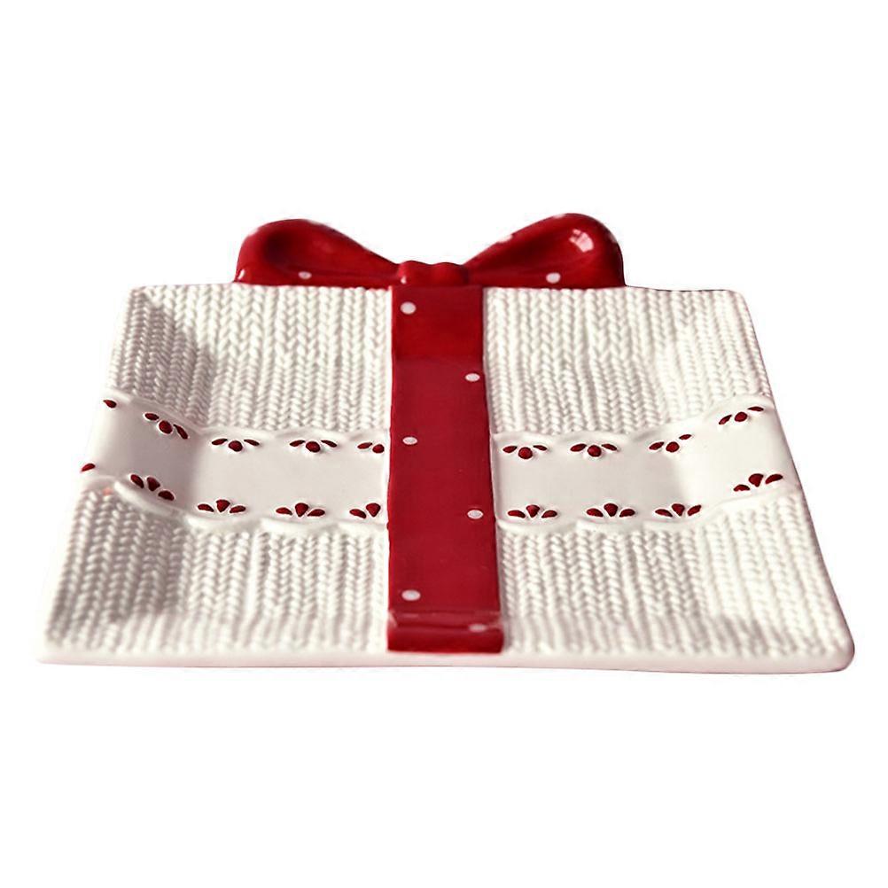 Creative Red Ceramic Candy Storage Plate for Household Use with Bow Shape Design 1pc