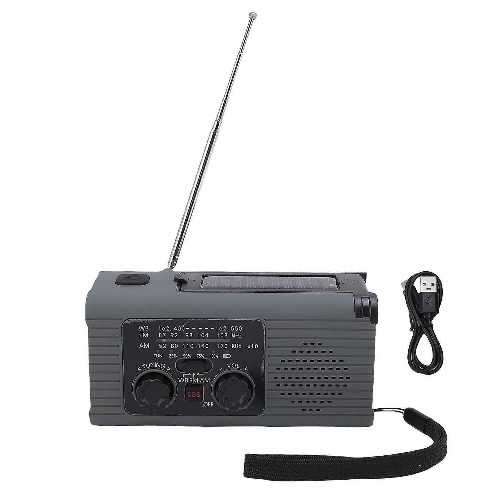 Solar Hand Crank Radio, Emergency LED Flashlight, 2000mAh Cell Phone Charger, Portable, Rechargeable, AM FM, NOAA Weather Forecast