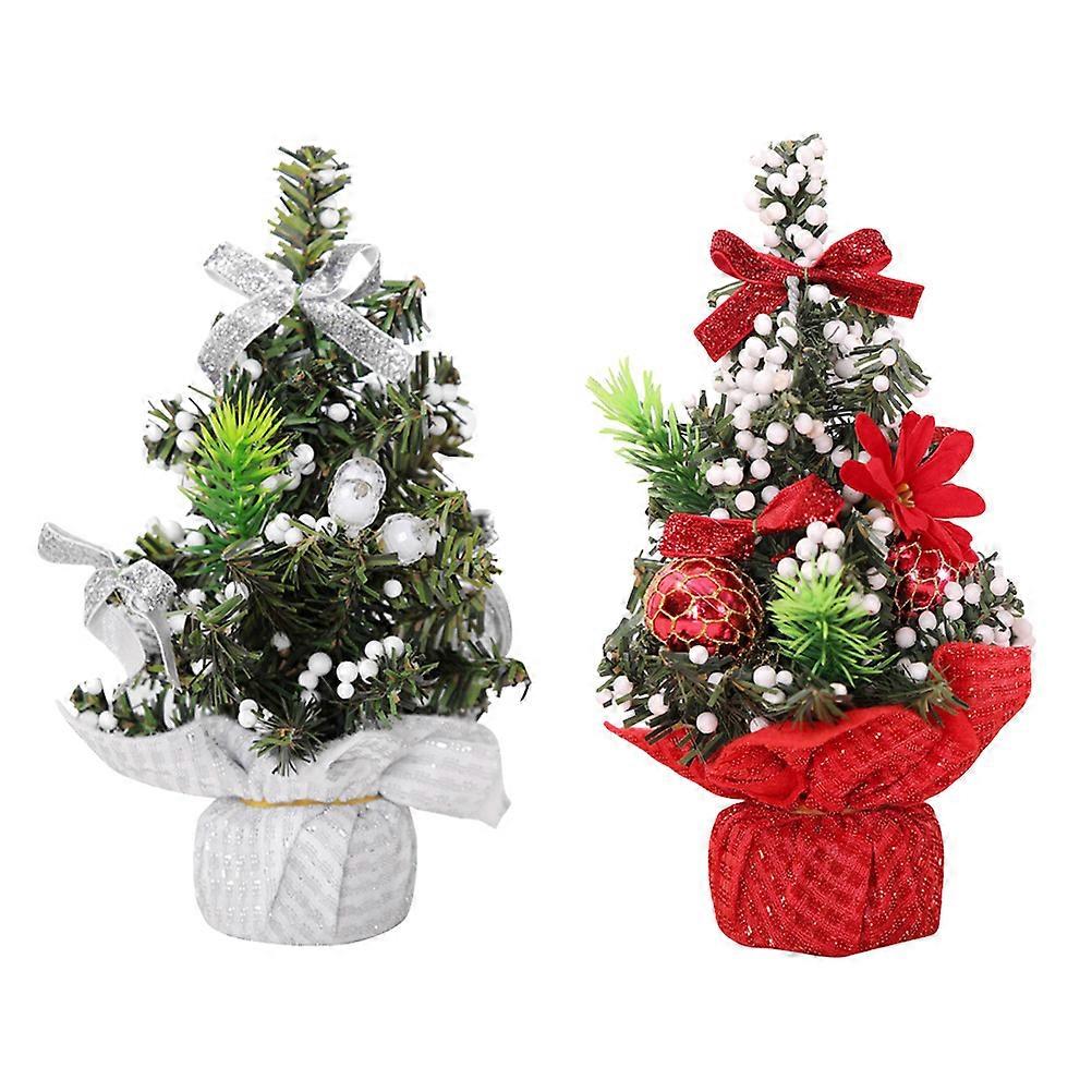 Holiday Desk Decor Artificial Christmas Tree Silver Festive Atmosphere Addition 22x11cm 2Pcs