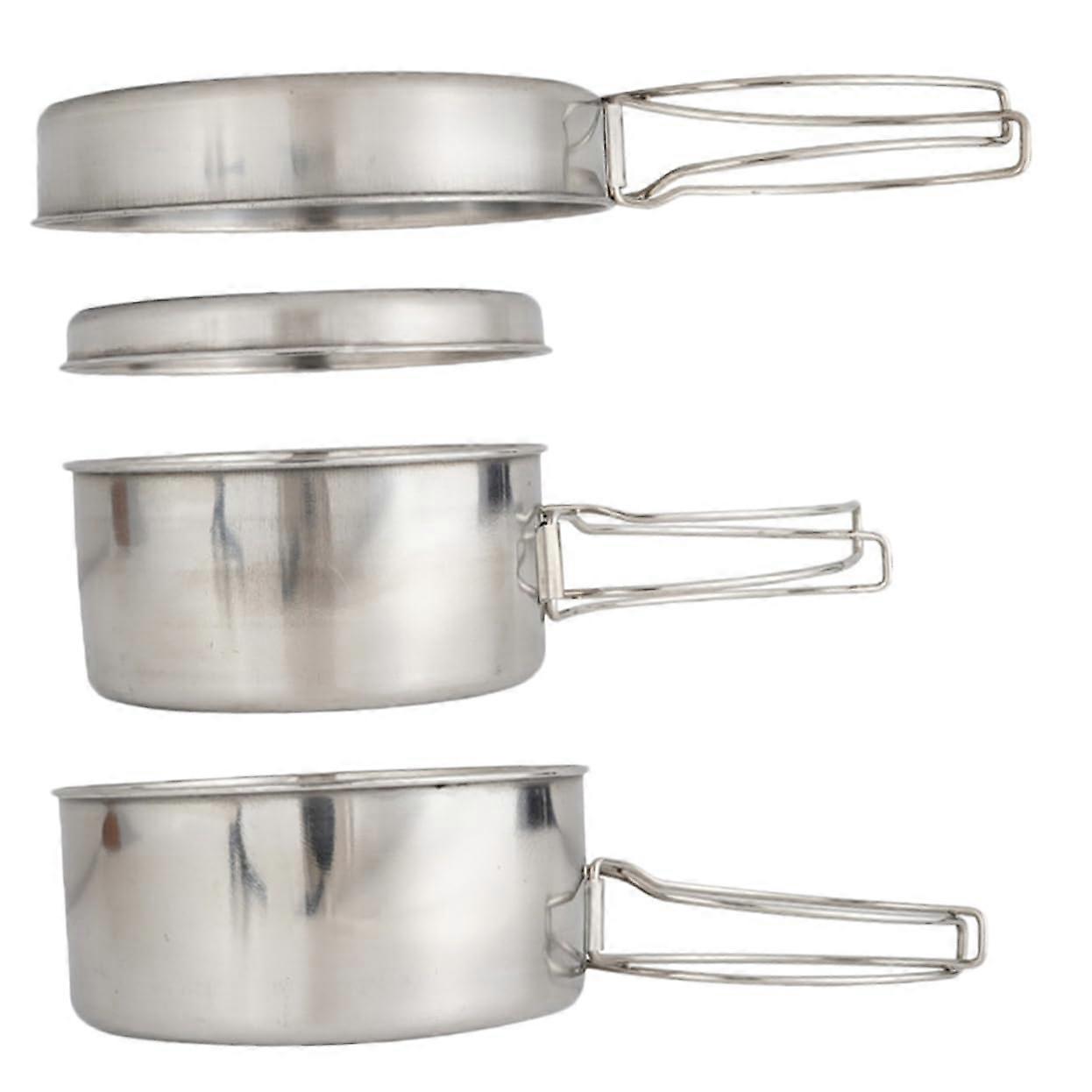 Combined Camping Cookware Set Portable Cooking Utensils Silver Non-Stick Frying Pan for Outdoor Cooking and Grilling