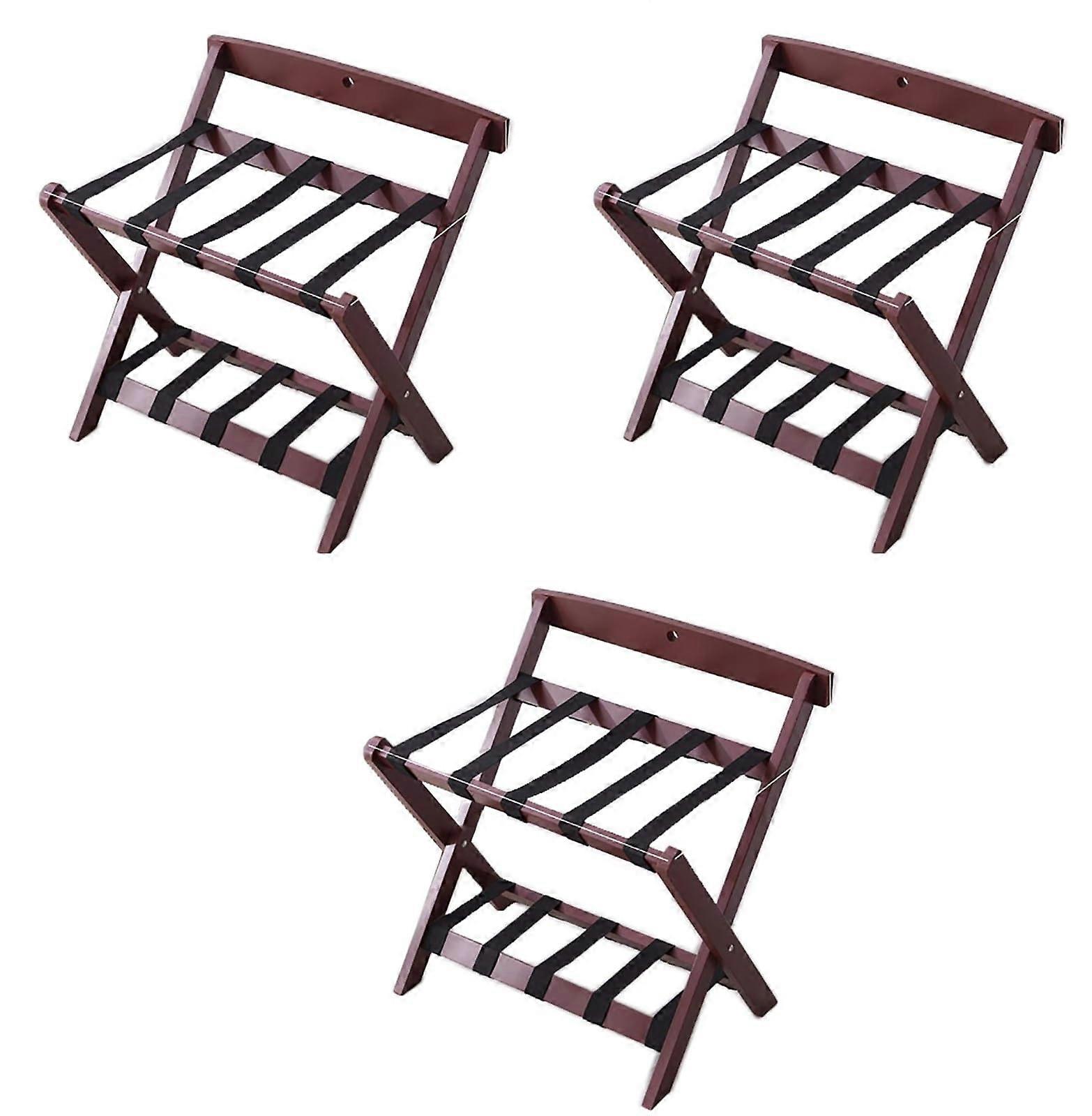 Folding Luggage Stand, 2Layer Suitcase Support with Shoe Rack, Wooden Storage Rack, 3pcs