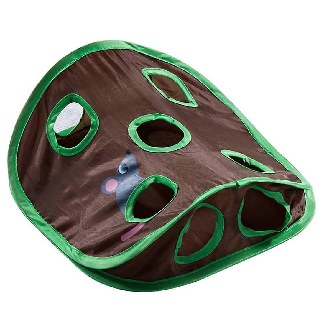 Cat Interactive Toy Mat with 9 Holes, Foldable Tunnel for Cats, Activity Training Scratching Pad, Durable Pet Game Mat
