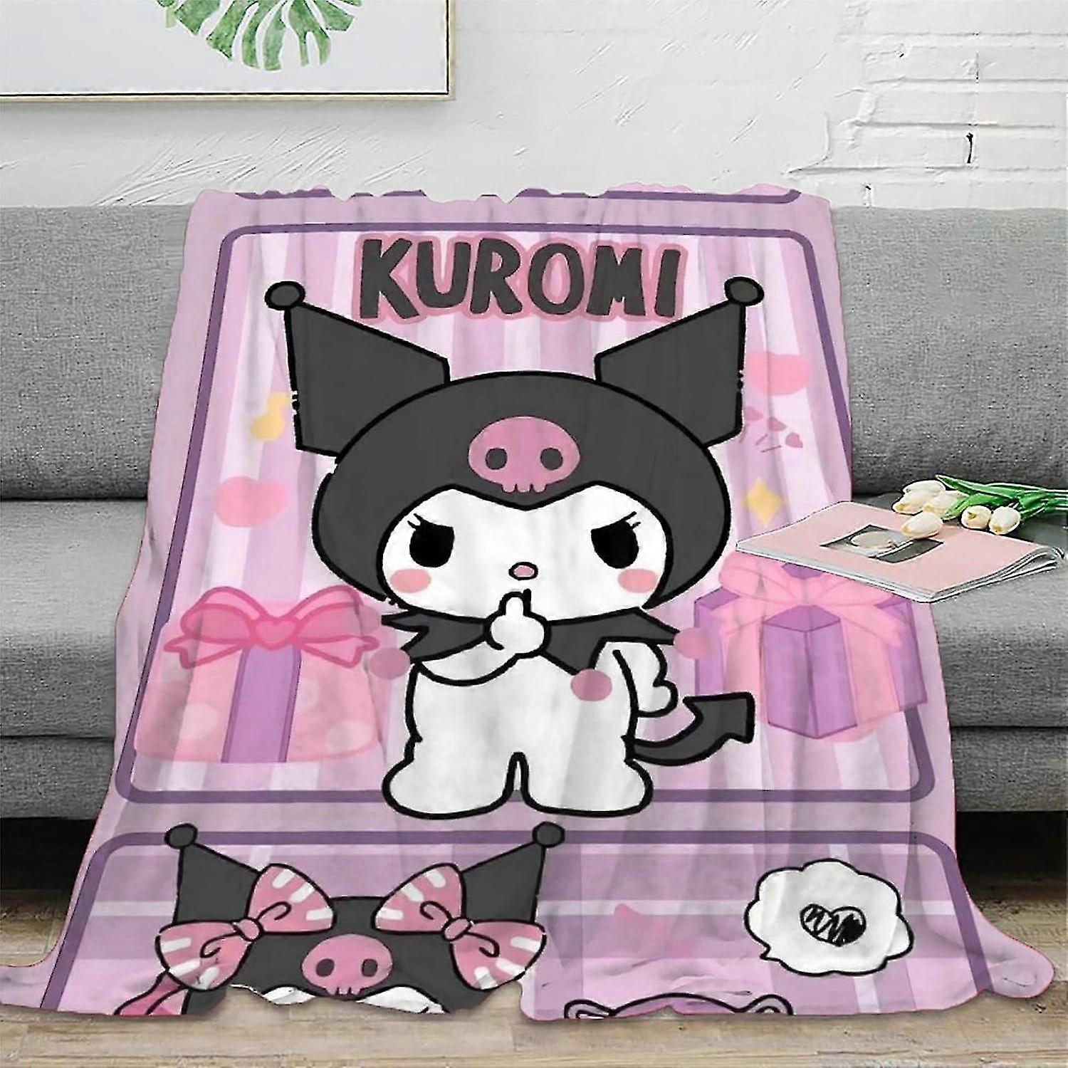 Large 3D Kuromi Theme Flannel Fleece Throw Blanket for Home - Super Soft and Cozy for Autumn/Winter