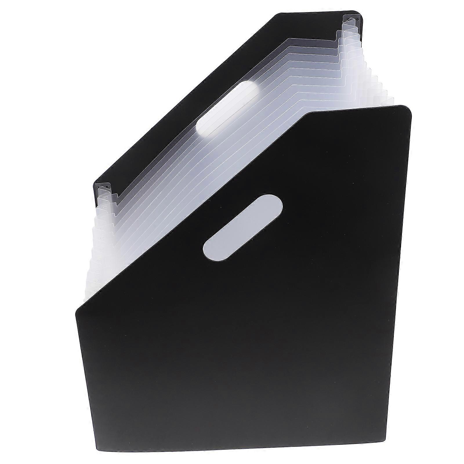 It sounds like you're looking for an **expandable vertical accordion file organizer** made of **plastic**, ideal for **small office use**, helping