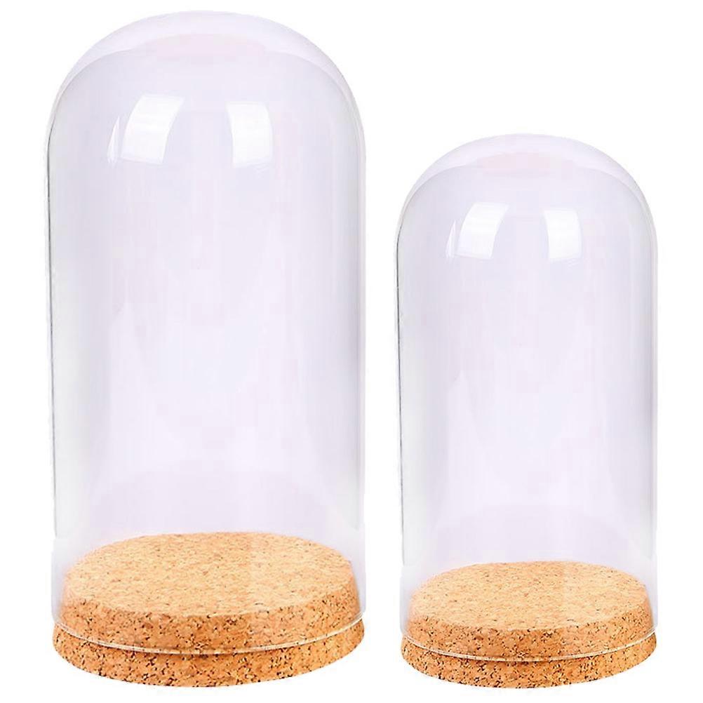 Glass Dome Flower Protection Tabletop Display 12x9cm Elegant Design Glass Cover with Cork 2Set