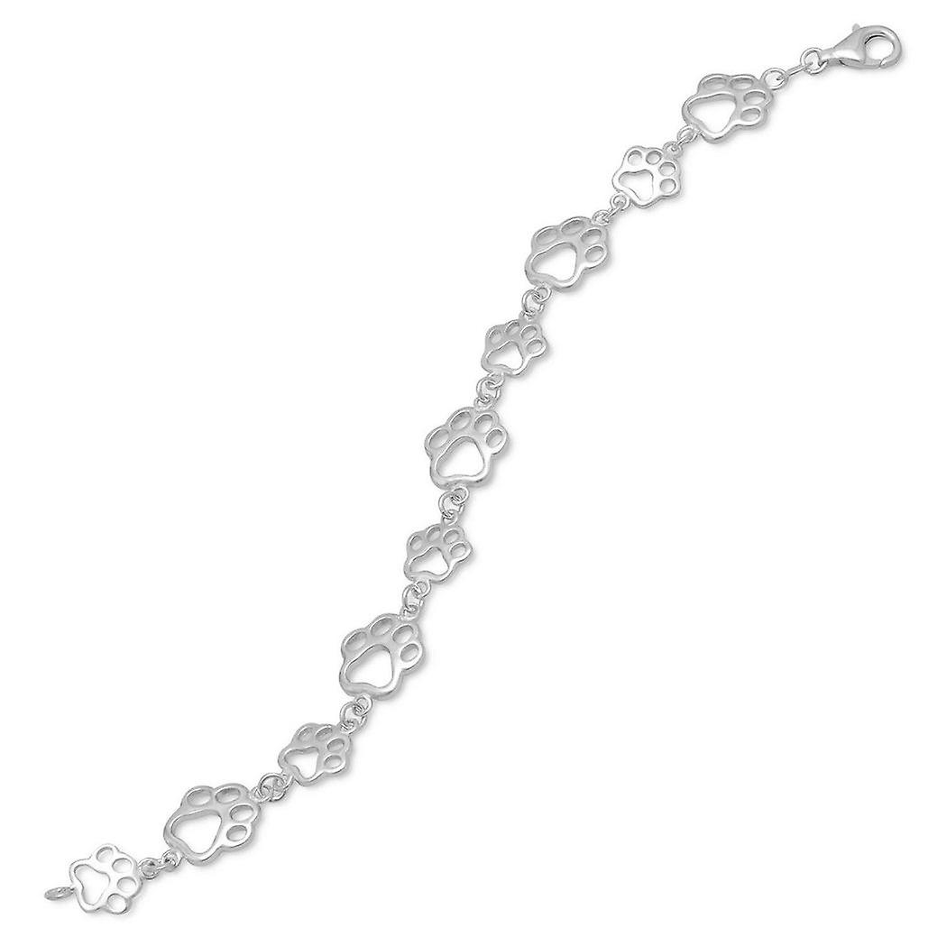 Pulseira de prata esterlina 925 com recorte em formato de pata de cachorro/gato, 19 cm (7,5 polegadas). Pulseira de elos.
