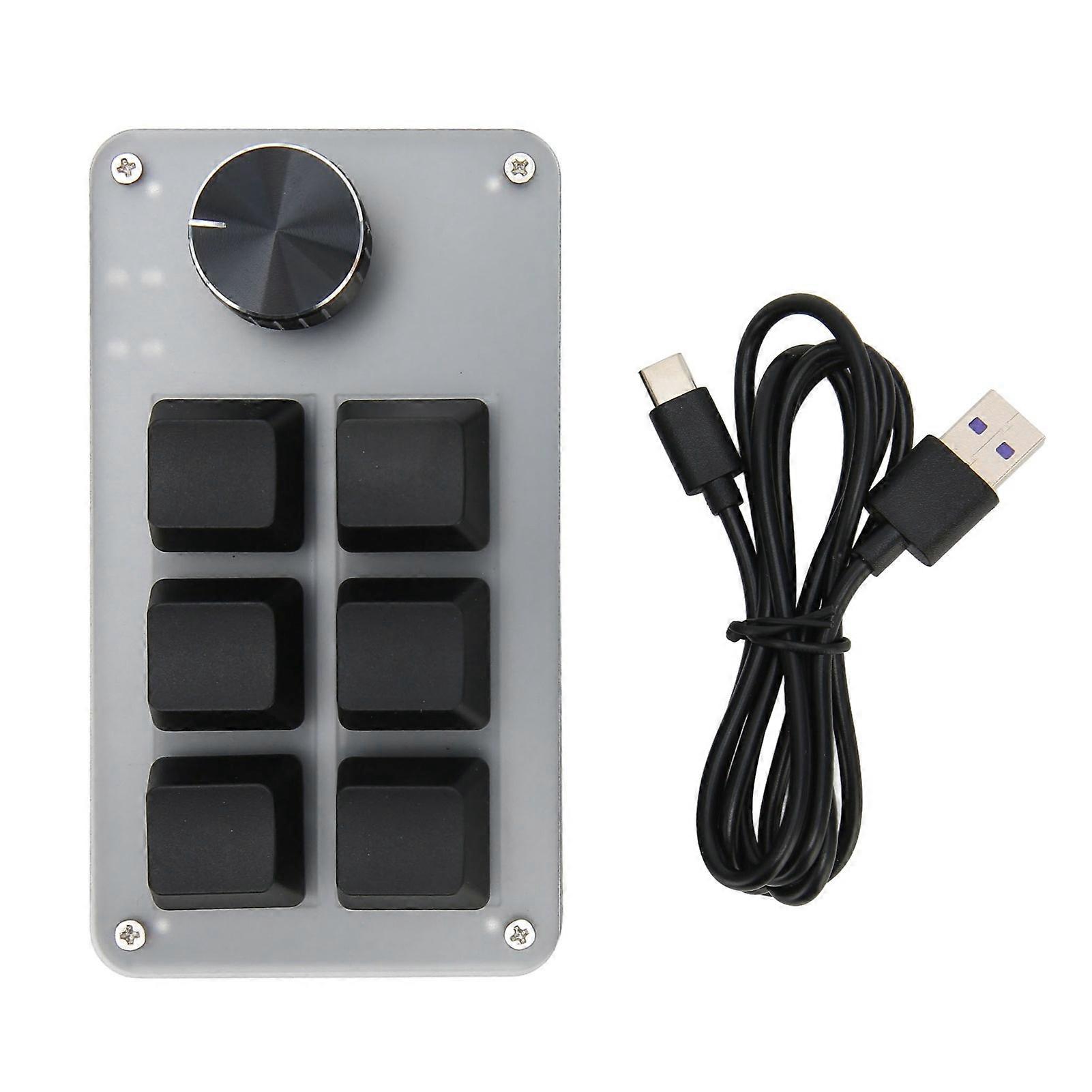 6 Key Mini with Knob RGB Light Blue Switch Wired Connection Plug and Play DIY Programmable One Handed Mechanical Keypad