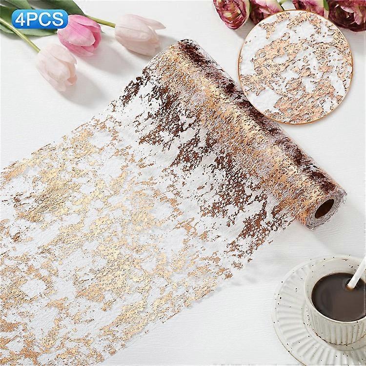 4Pcs 28x45cm Table Runner Gold Foil Design Holiday Party Wedding Decoration Polyester Table Flag