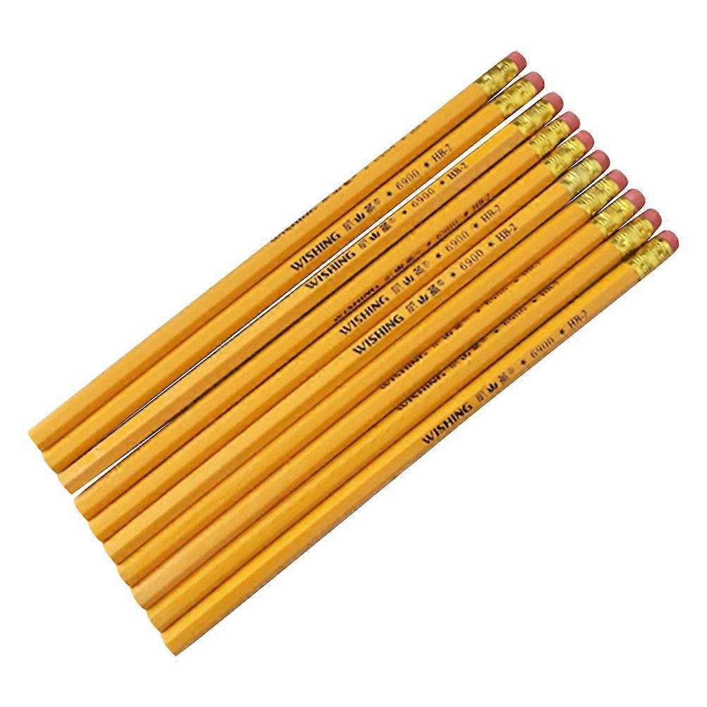 Drawing Pencils For Kids Cylindrical Stationery Yellow Wood Pencils With Eraser 24Pack