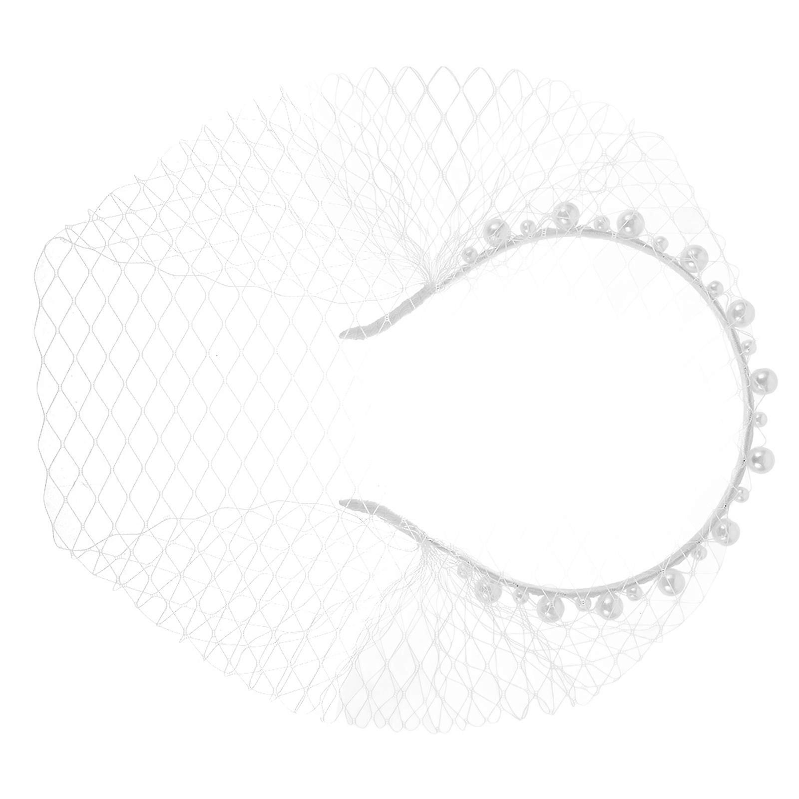 Mesh Veil Headband Fascinator for Bridal Wedding with Pearl Decoration