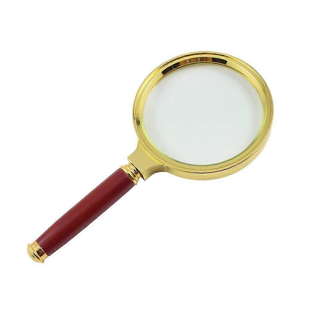 Magnifying Glass with High-Quality Mahogany Handle, Gold Finish, 6X Magnification, Decorative Gift Tool