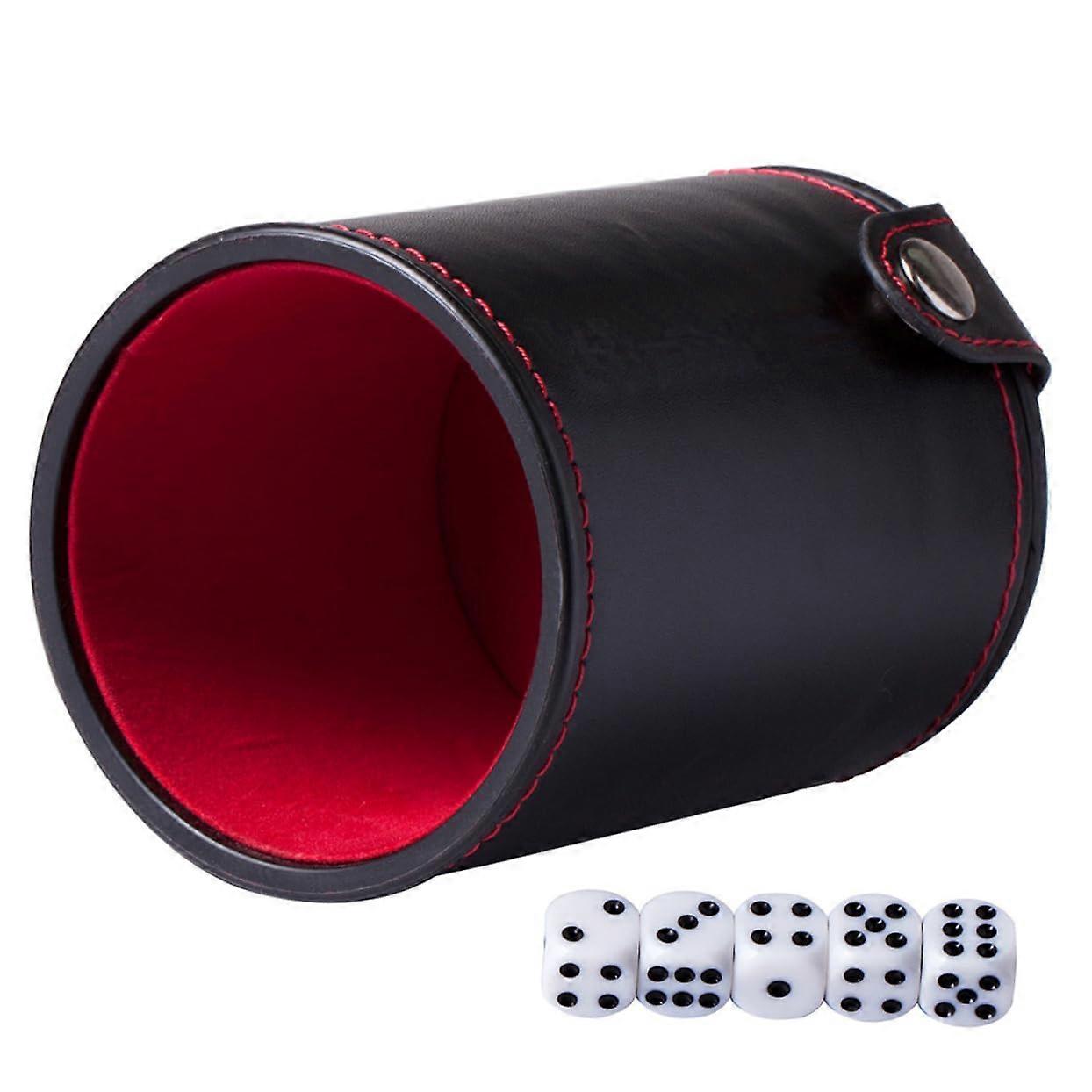 1 Set  Leather Dice Cups with Cubes Double Layer Storage Container for KTV Games and Leisure Activities Bar Dice Cup for Fun and Entertainment