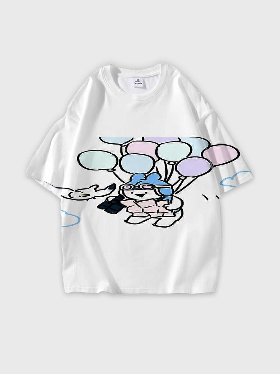 T-shirt round neck Cartoon Pattern loose short sleeve K633