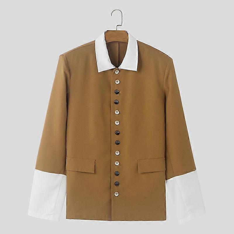 INCERUN Men Long Sleeve Patchwork Button Down Loose Shirts Tops