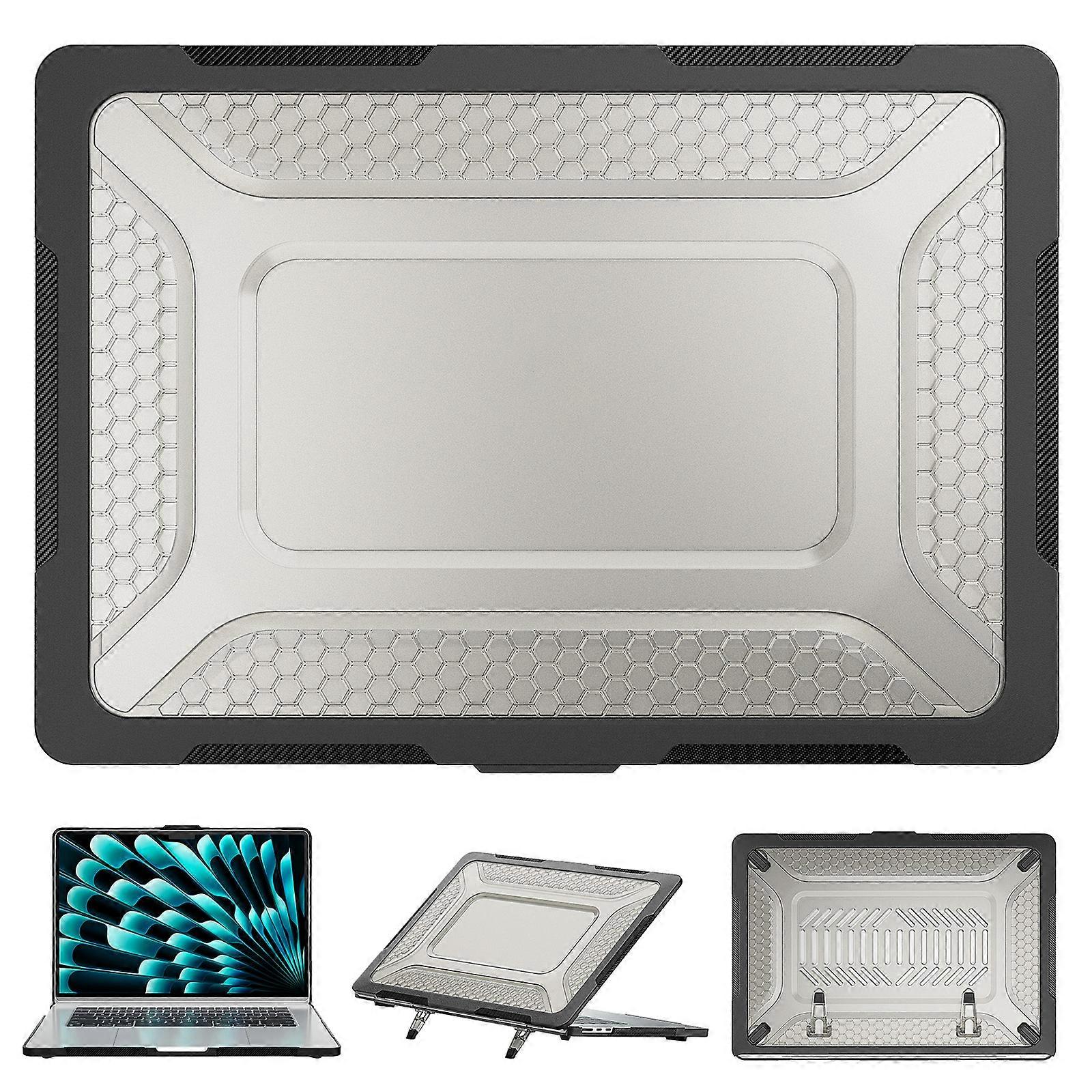 تي كدادي لماك بوك اير 15 بوصة (2025) (2024) A3114 M3 (2023) M2 A2941 جراب لاب توب مضاد للانزلاق قرص العسل مسند مشفر للحرارة PC + غطاء TPU أسود