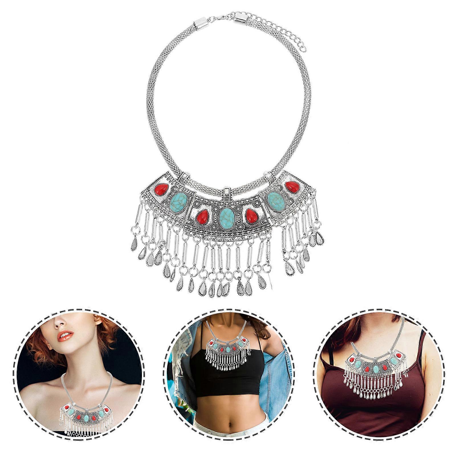 Choker Necklace For Women Ethnic Style Tassel Design Assorted Color 23X12X1CM Versatile Matching 1Pc