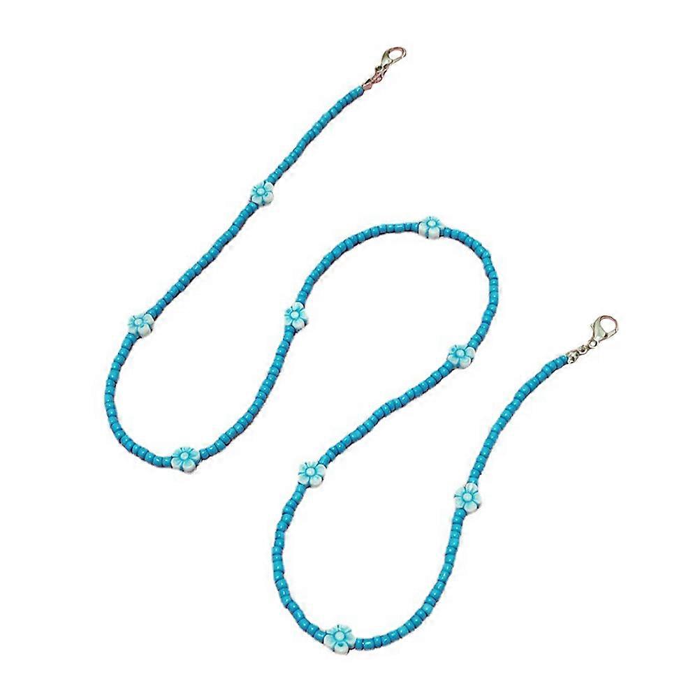 Beaded Lanyard Chain Mask Clips Around Neck Blue Plastic Multi-functional 1Set