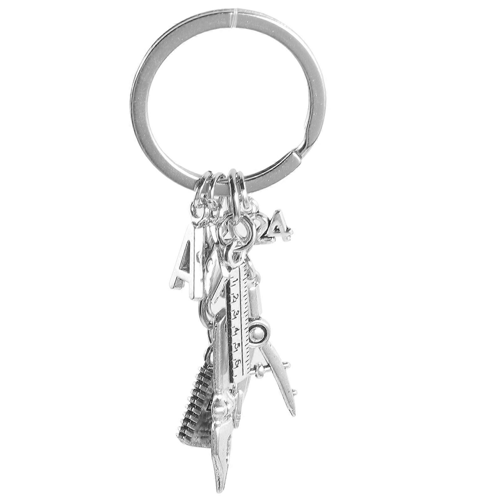 Teacher's Key Chains with Mini Compasses and Ruler Design Made of Zinc Alloy Silver for Decoration