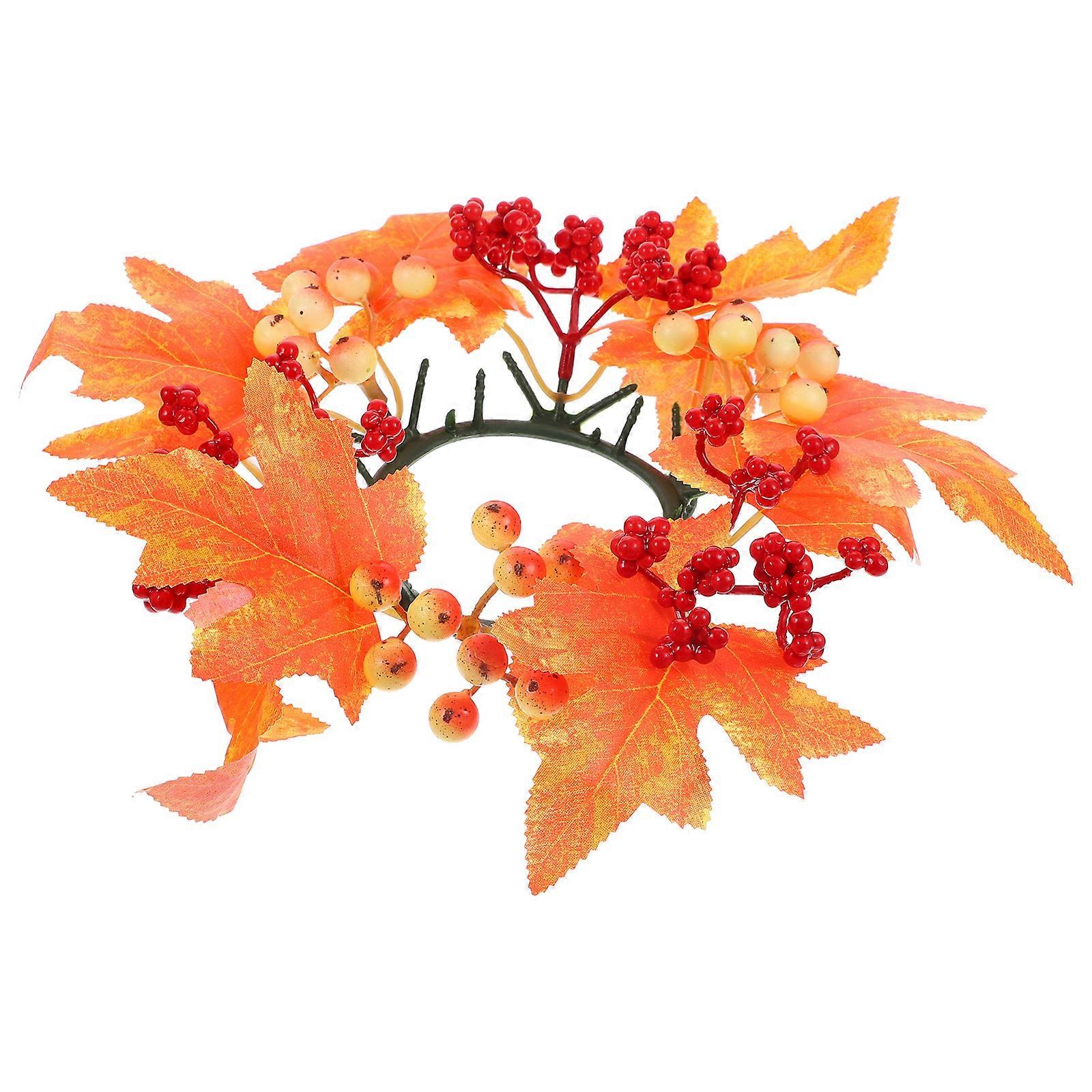 Orange PVC Candle Ring Wreath for Tabletop Decor with Artificial Leaves for Fall Parties and Thanksgiving Day Layout
