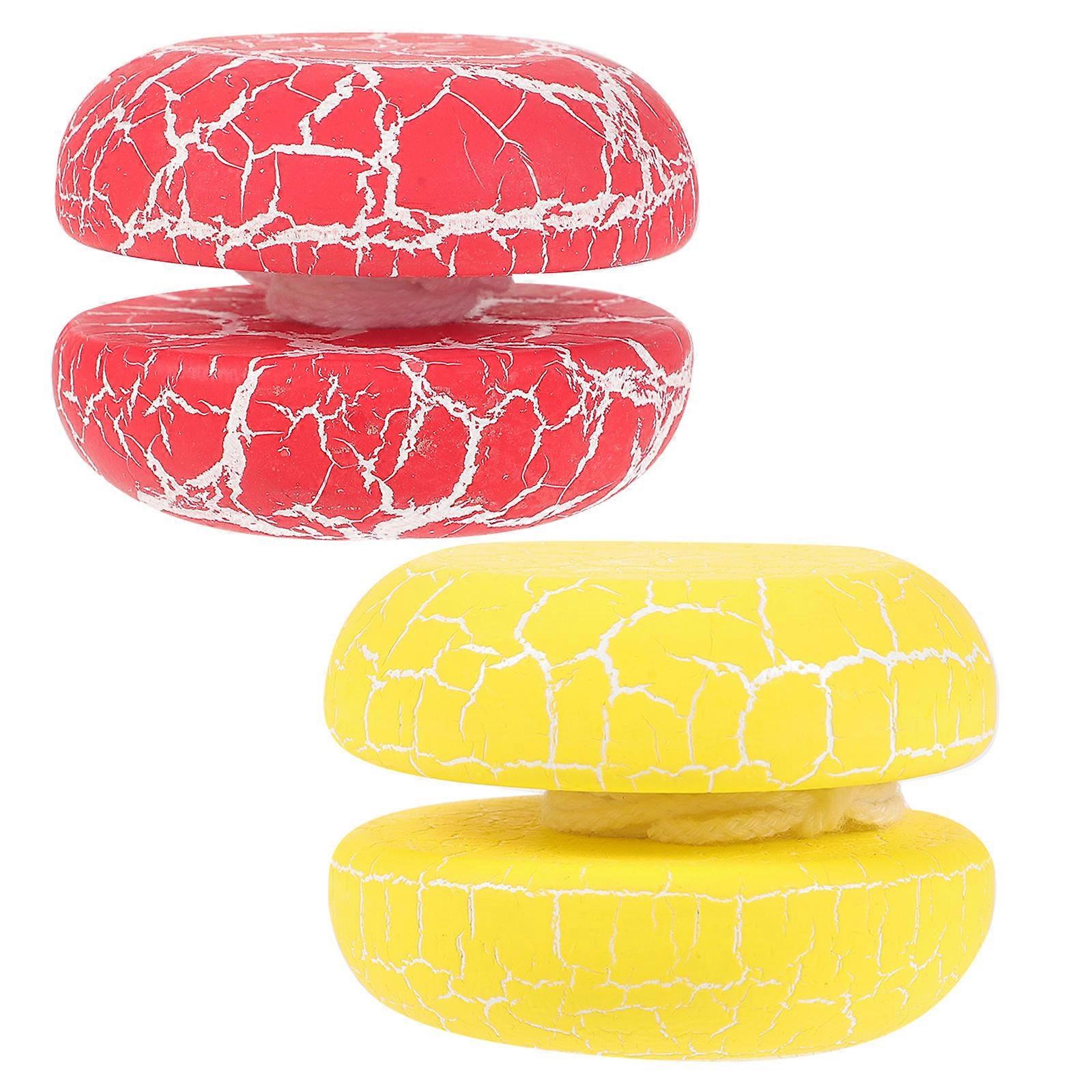 Education Toy 2Pcs Yo Yo For Kids Crack Pattern Wooden Yo Yo Game Assorted Color Finger Flexibility Exercise
