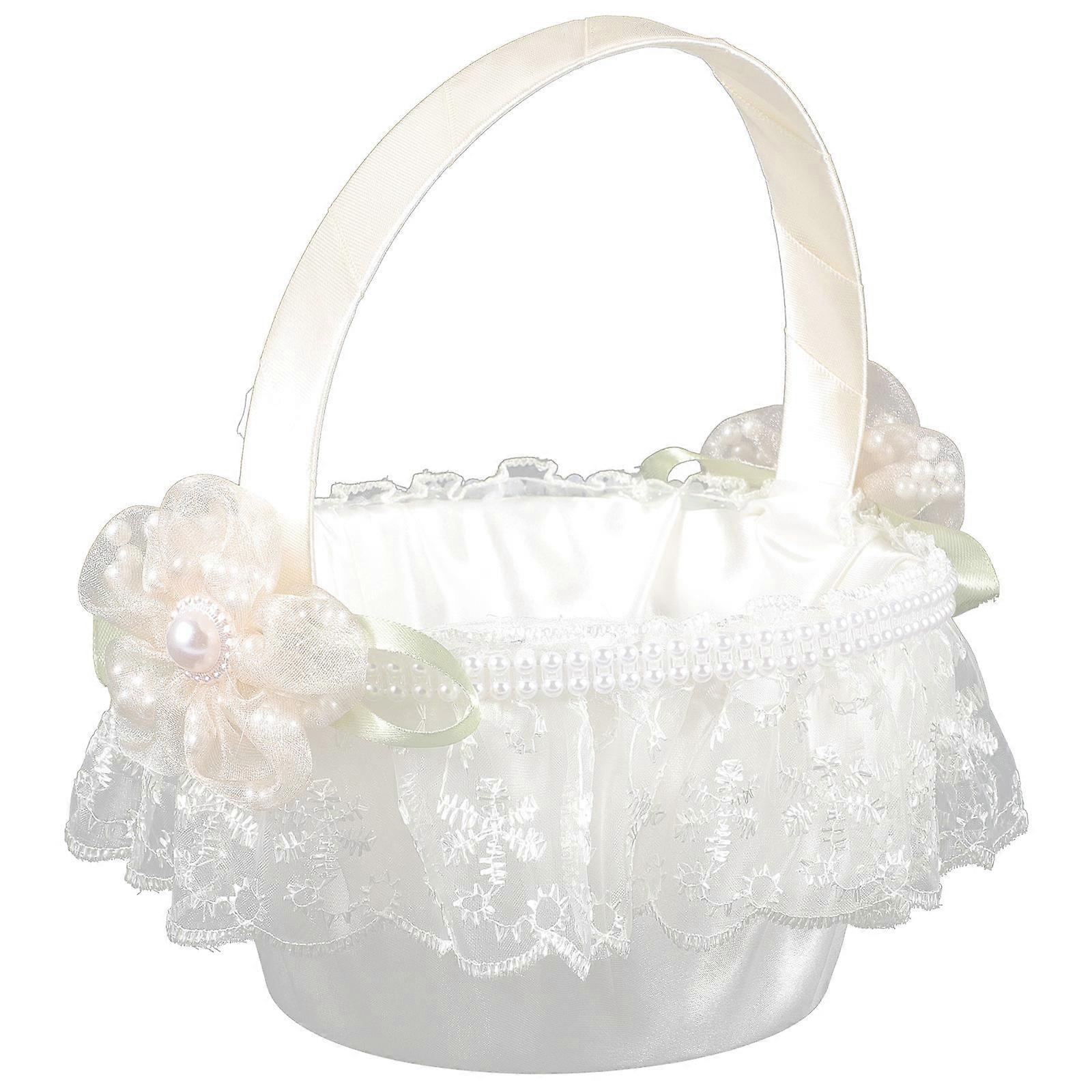 Elegant White Rattan Wedding Flower Basket with Bow Knot – Versatile Decorative Basket for Ceremonies, Parties, and Photo Props