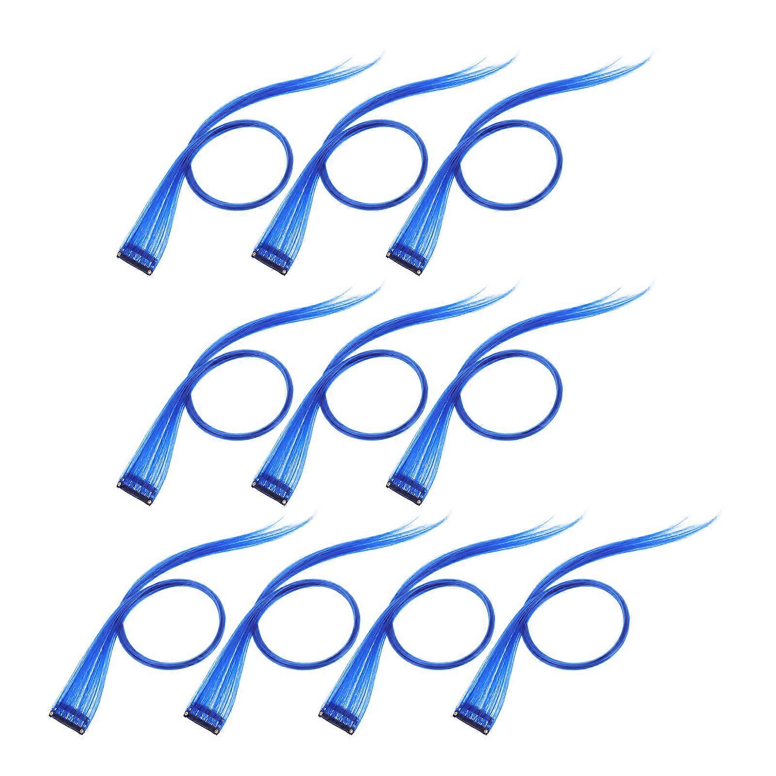 10pcs Blue Colored Synthetic Hair Extensions Clip on Highlights