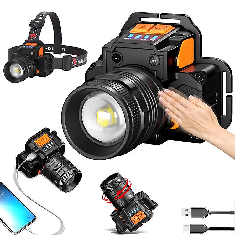 T6 Led Induction Strong Light Headlamp Usb Miner's Lamp Charging Emergency Smart Head-mounted Flashlight Outdoor Emergency Miner's Lamp