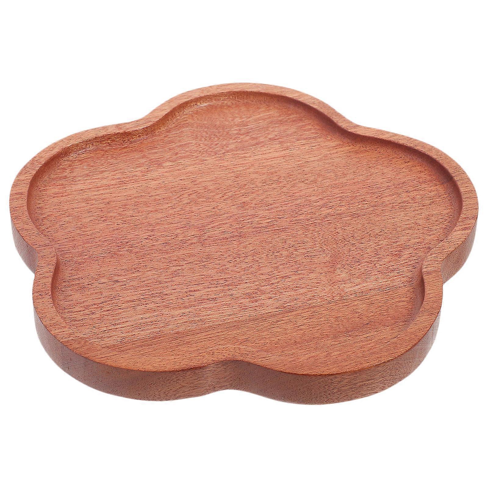 Brown Wooden Plate for Home Use Craft Accessories 1pc Petal Shaped Food Plate Small Size