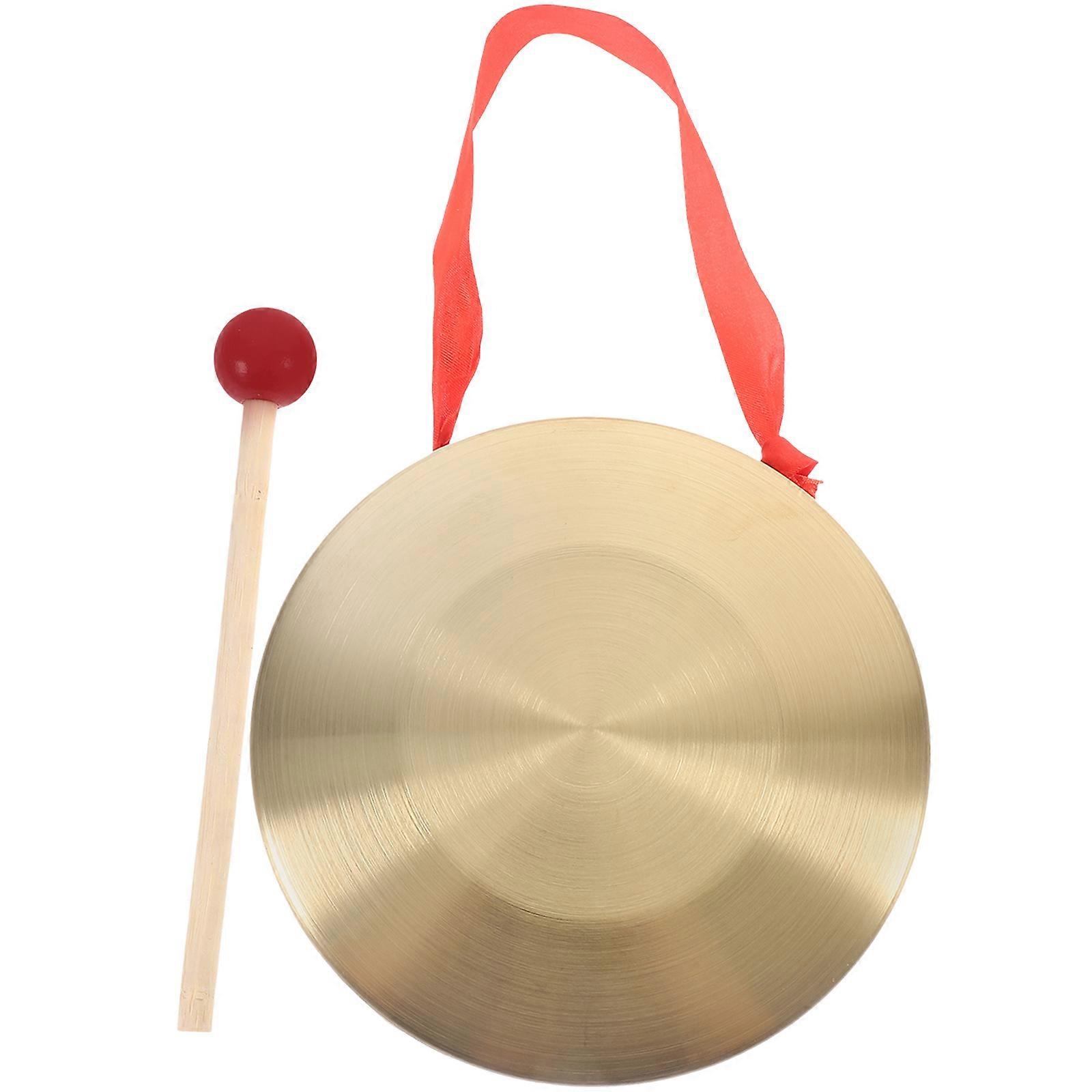 Golden Hand Gong with Hammer for Performance Traditional Percussion Instrument Brass and Plastic 1 Set