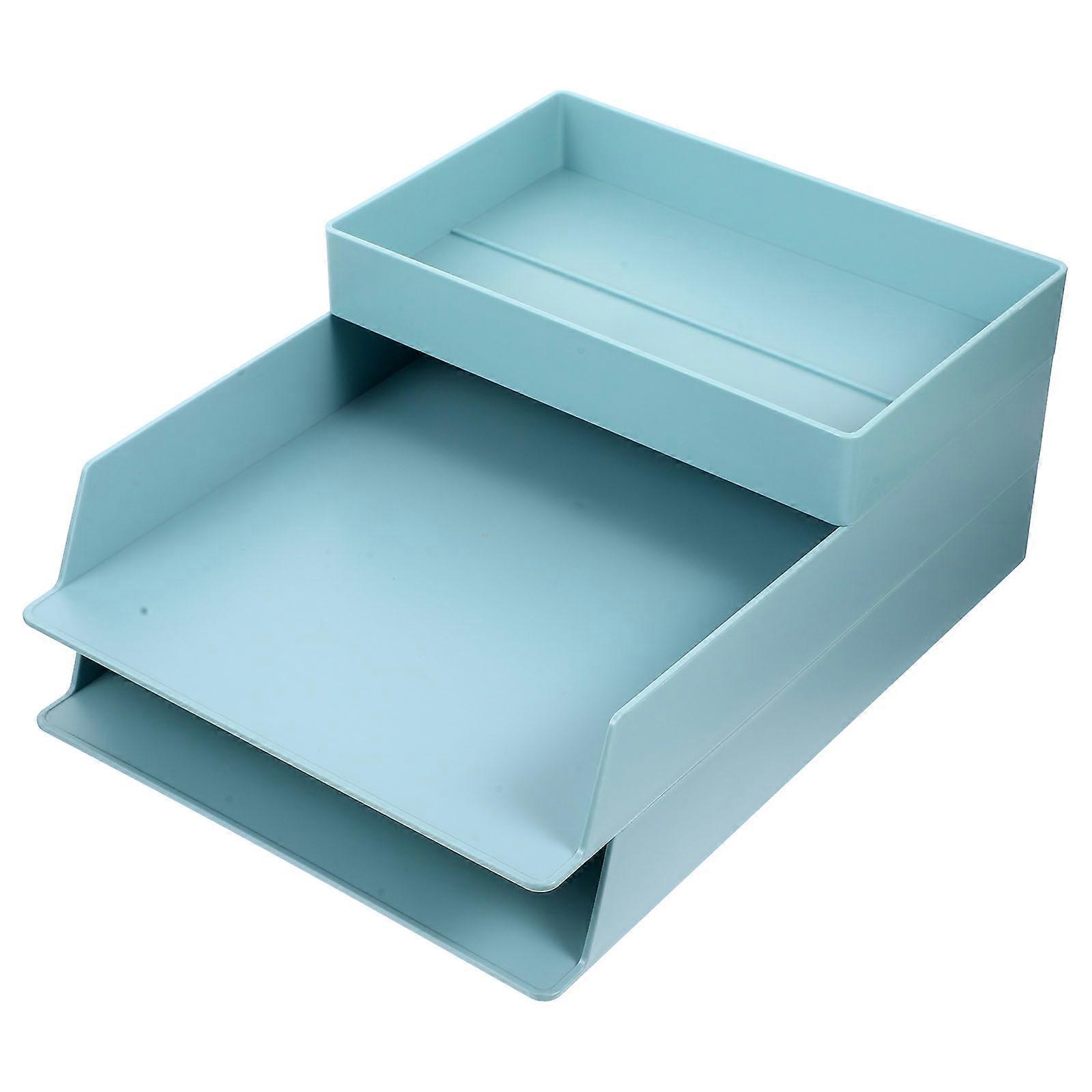Stackable Storage Tray Set   Multi Functional File Shelf Document Organizer for Office and Home, Space Saving Desk Tidy Paper Holder, Blue