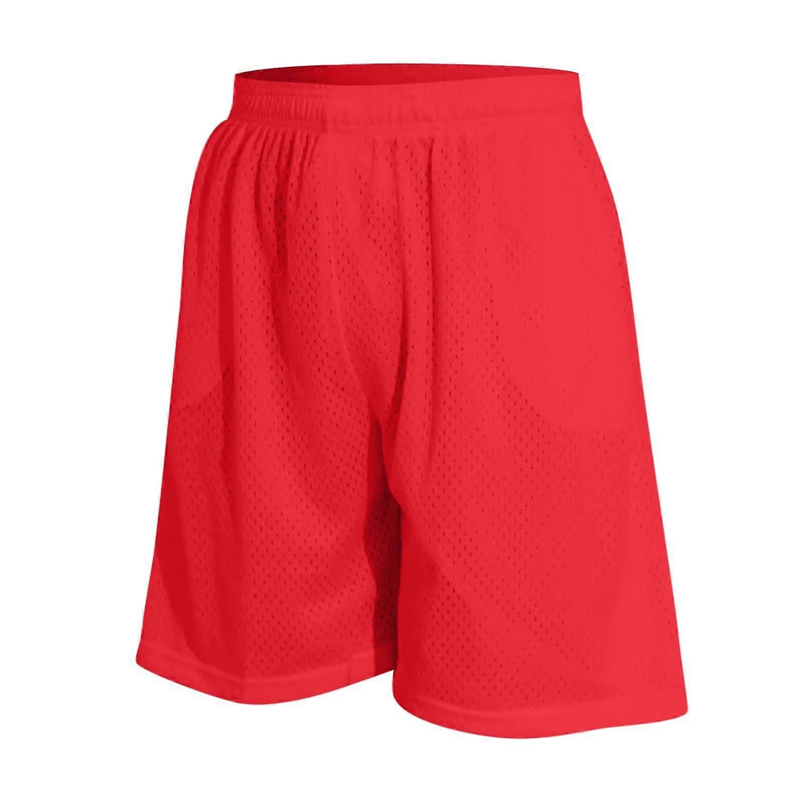 Sports Shorts Men's Lightweight Mesh Quick-Drying Shorts Elastic Waist Red Size L For Basketball Running Summer Casual