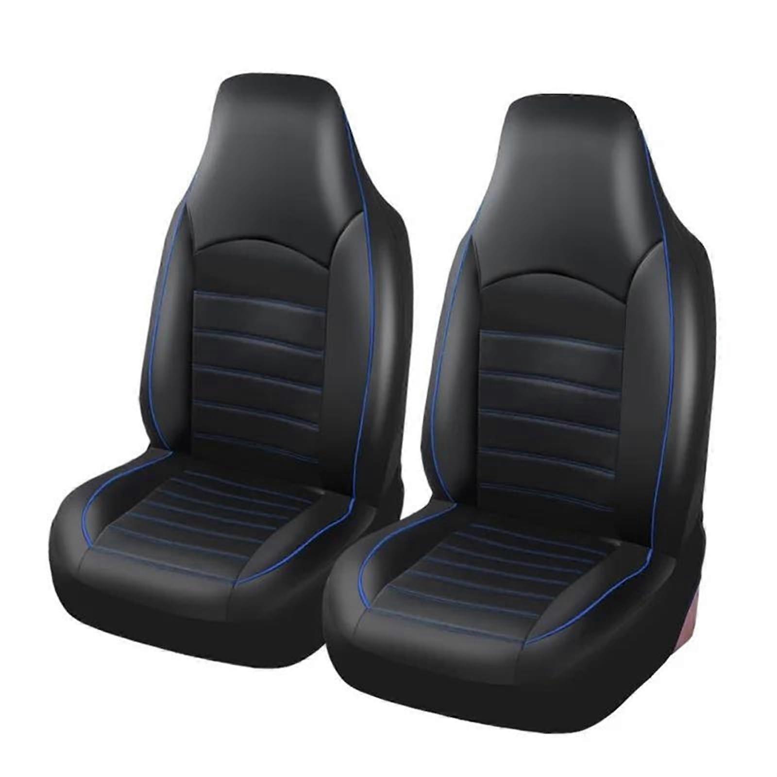 Universal PU Leather Front Seat Covers Set - 2-Piece Blue Bucket Seat Covers With High Back, Fits Most Cars