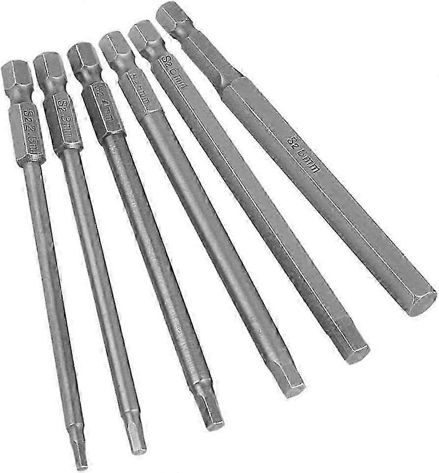 Magnetic Screwdriver Bits Set with Inner Hexagon Heads H2.5-H8 - 100mm Long S2 Steel Tool Accessories for Improved Grip and Durability