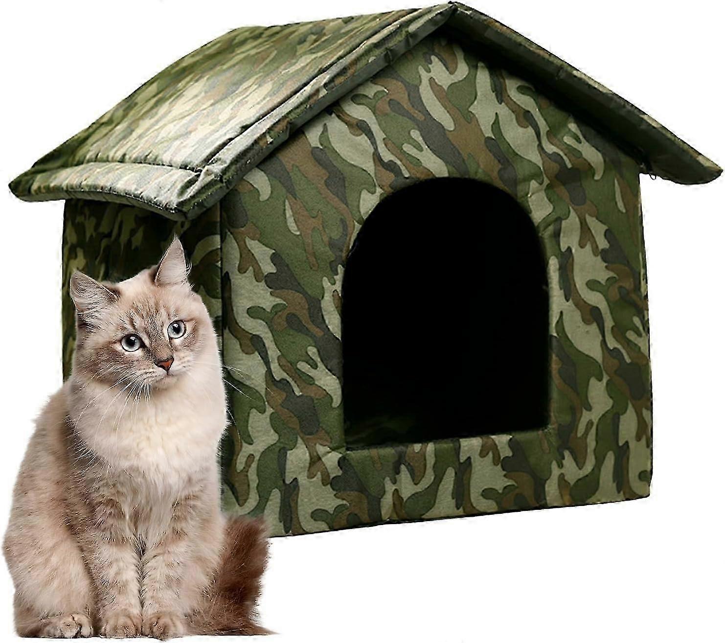 Warm Cat House, Waterproof Outdoor Kitten Shelter, Weatherproof Winter Insulated Pet Cave, Collapsible Dog Tent Bed with Pet Pad, Outdoor Puppy Shelte