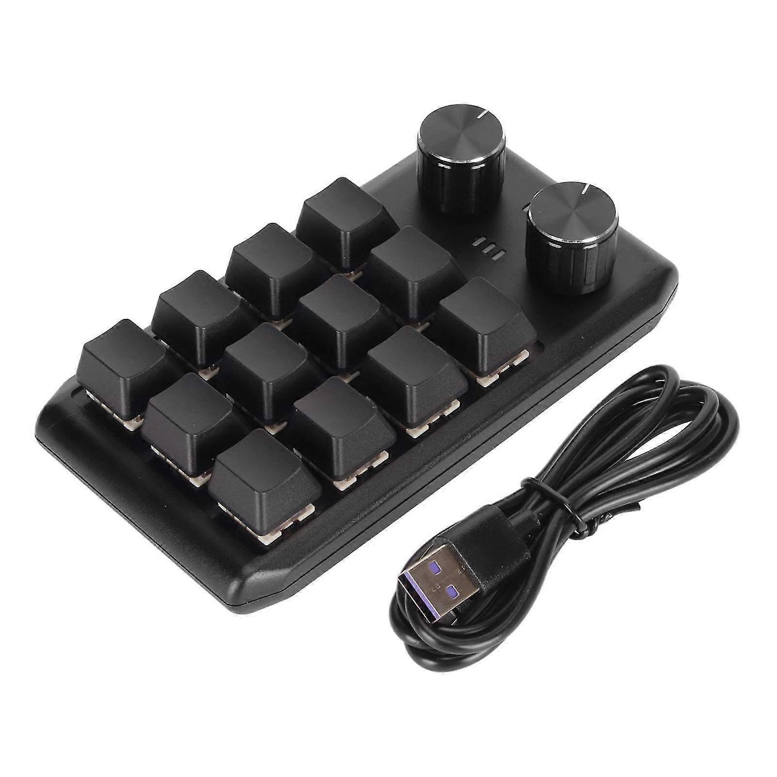 Programmable Mini Custom Keypad with 12 Mechanical Keys & 2 Knobs - Red Switch Macro Keypad for PC Gaming & Multimedia Control