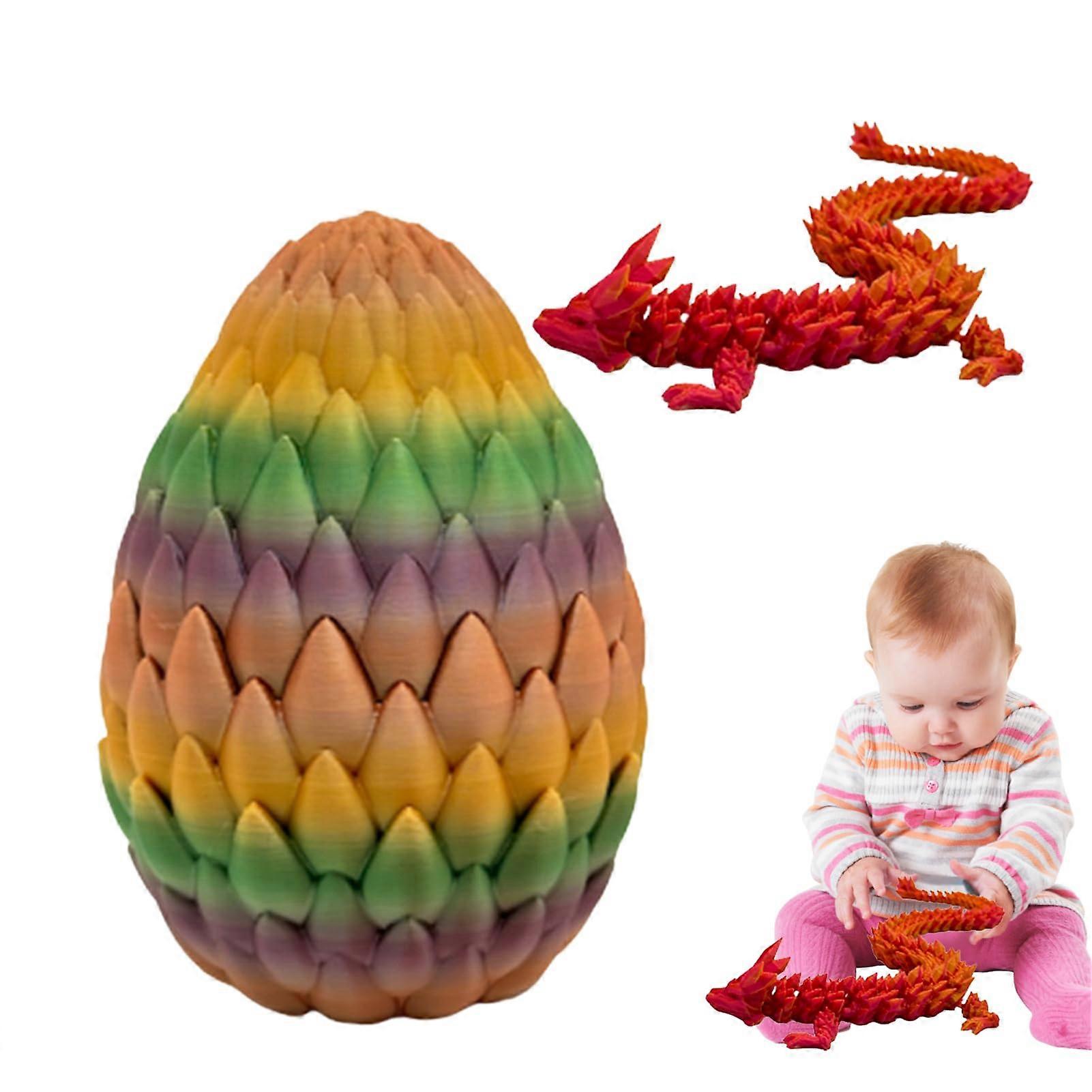 3D Printed Dragon Toy with Moving Egg, Flexible Chinese Dragon Design, Khaki Color, Collectible Figurine