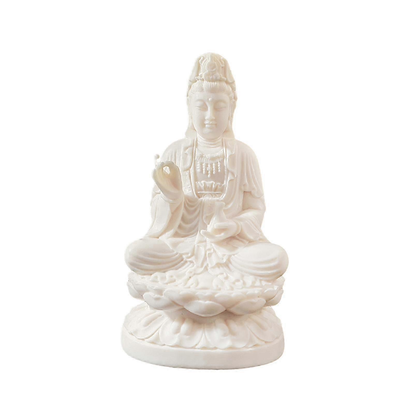 Engraved Sitting Guanyin Statue Handmade Bodhisattva Figurine for Serenity