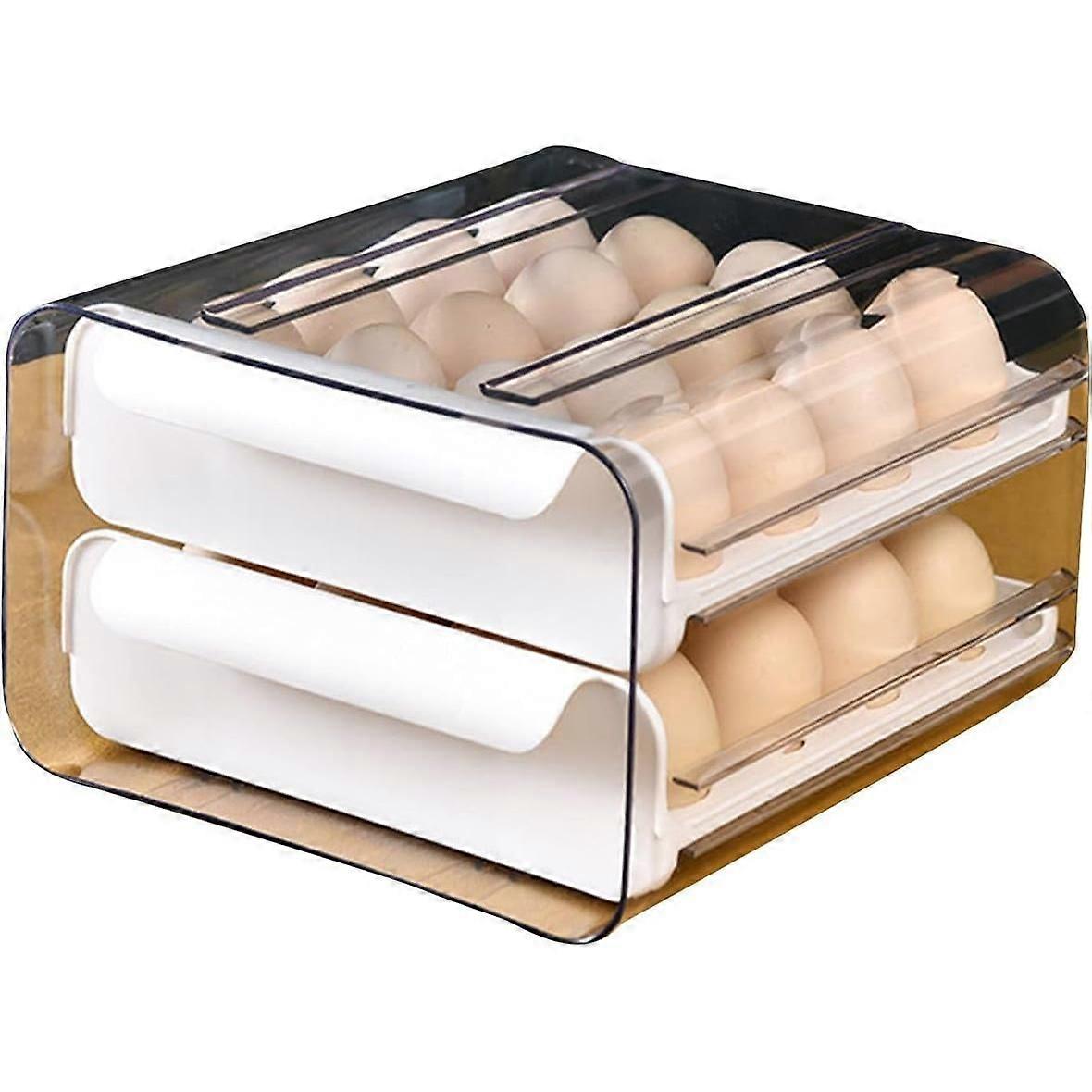 Refrigerated egg holder with 32 drawer-style compartments for practical and efficient egg storage.