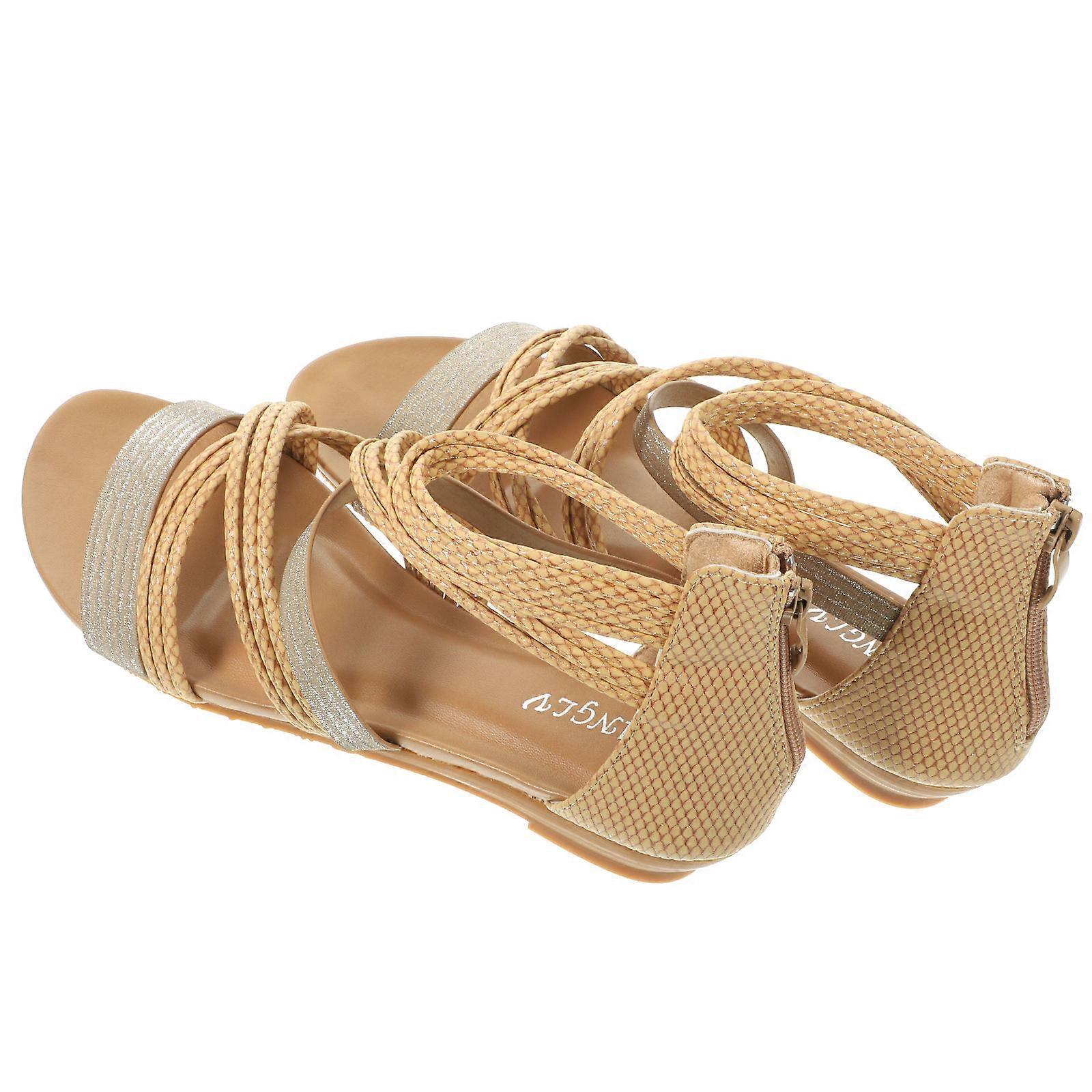 Kvinder Sandaler Sommertøj Flerfarvet Flade Stropper Pu Materiale Cool in Summer 1 Par
