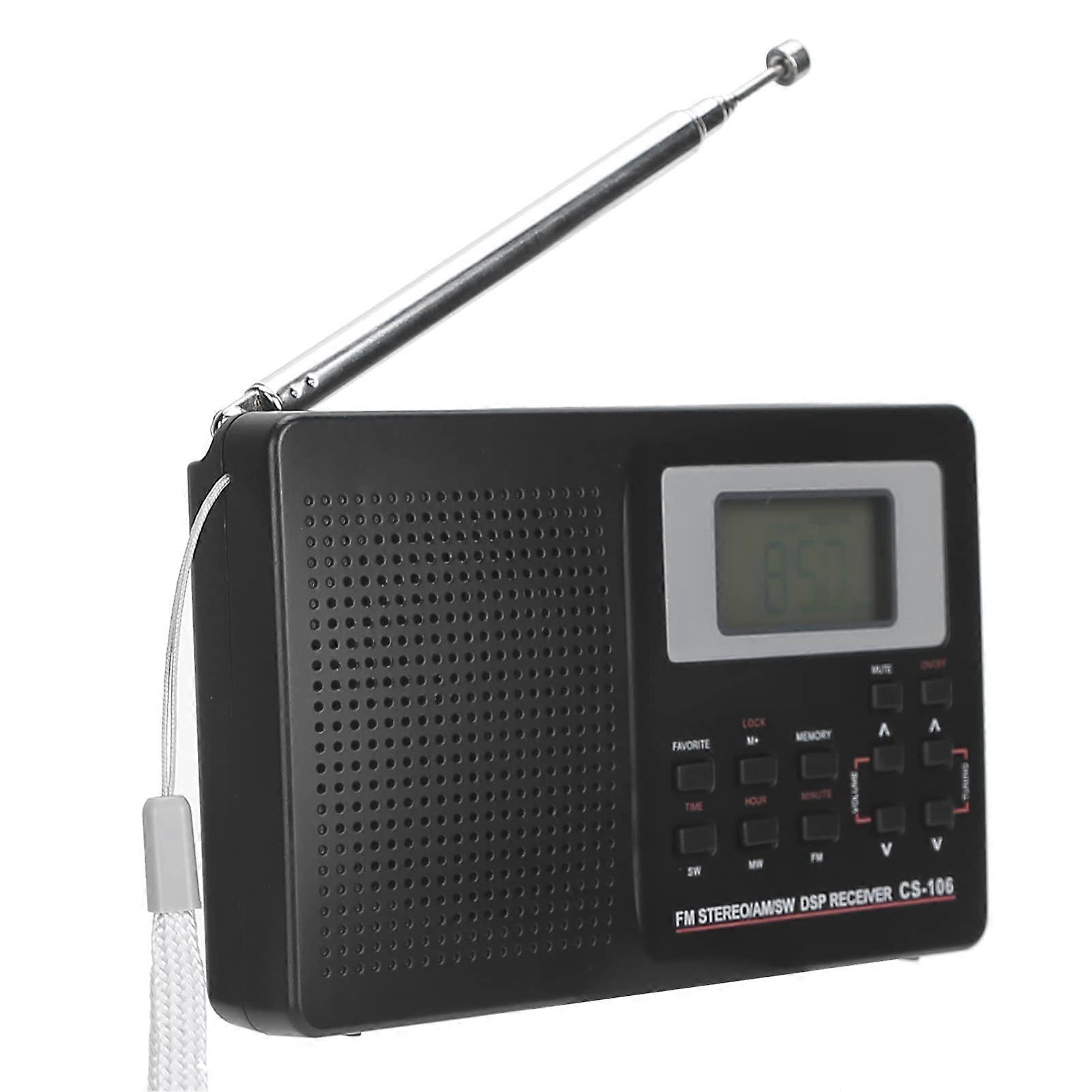 Portable Radio, FM AM SW MW LW TV Full Band Pocket Radio Player, Strong Reception Mini Radio with Digital Clock and Headset, Long Battery Life