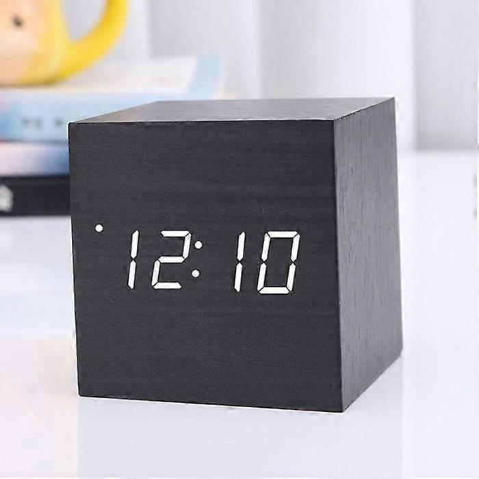 Wooden Alarm Clock Thermometer Timer Mini Black