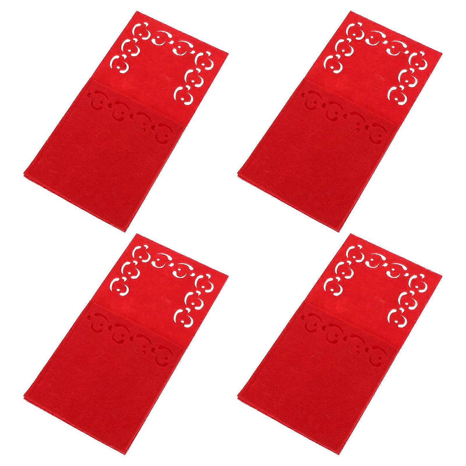 Cutlery Holder for Party Christmas Tableware Cover for Home Use Red Nonwoven Fabric Providing Festive Atmosphere Creation 4Pcs