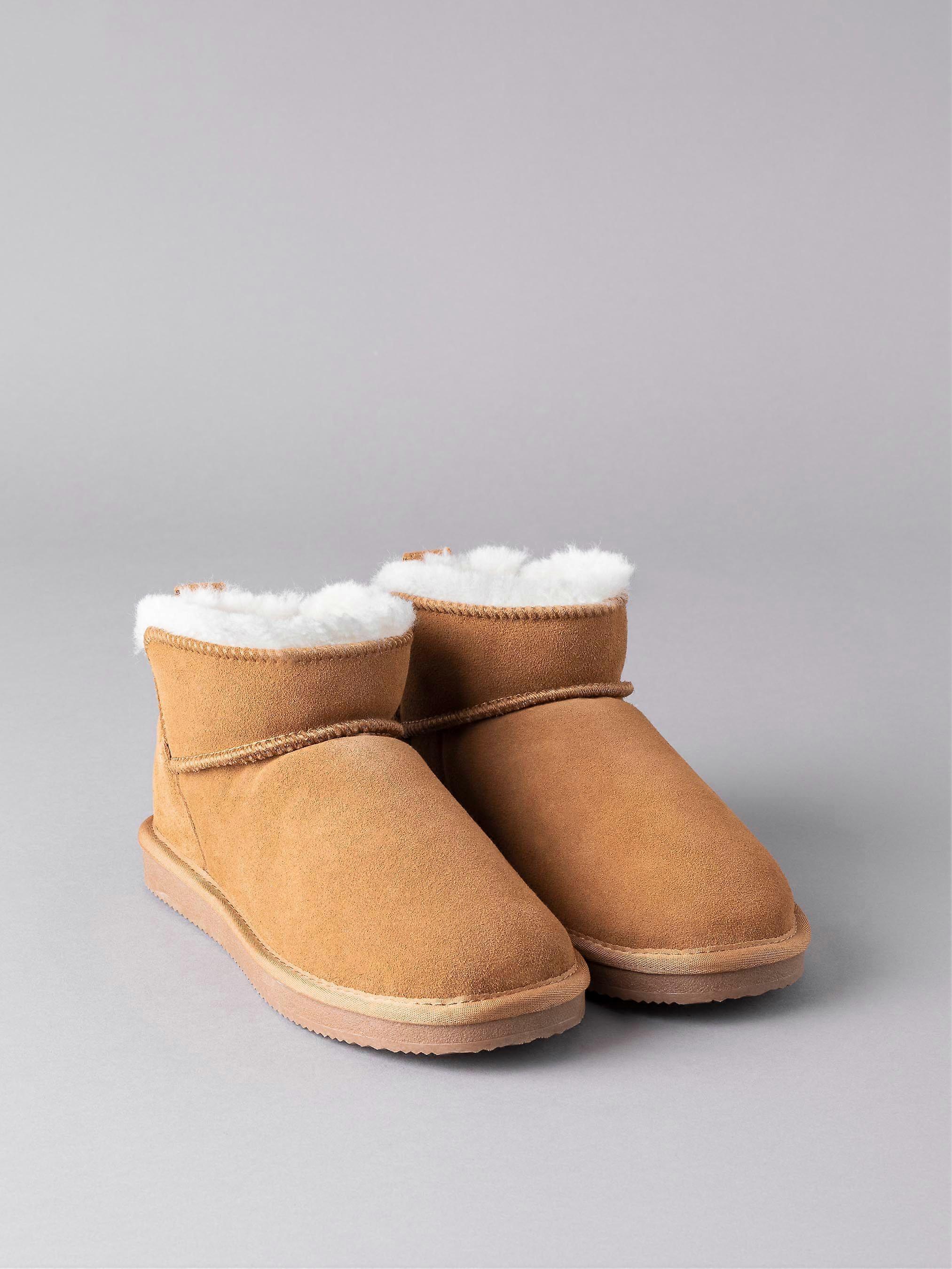 Ladies' Sheepskin Mini Boot Slippers in Tan