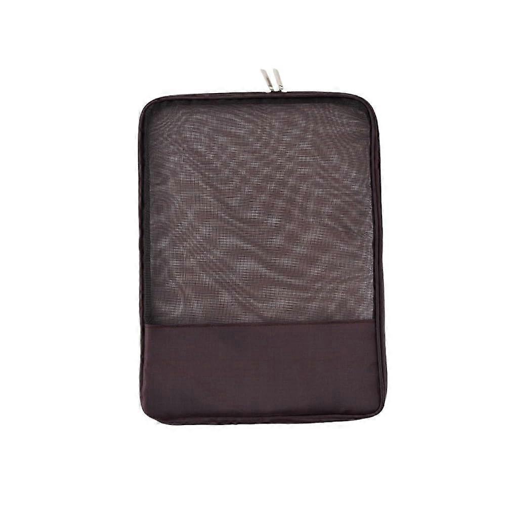 A4 File Folder Bag, Transparent PVC Expanding Document Organizer, School Grid Wallet, Brown