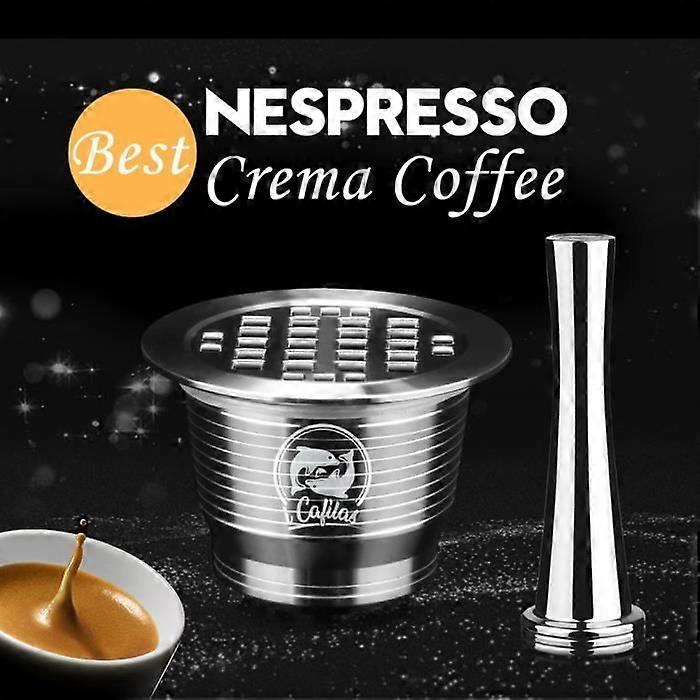 iCafilas Stainless Steel Reusable Nespresso Capsule with Coffee Grounds Tamper Stainless Steel Espresso Coffee Maker Basket