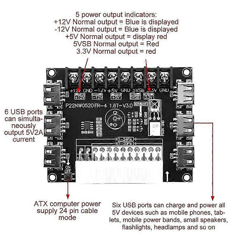 For 24 Pin20pin Atx Power Supply Breakout Board Module With Case