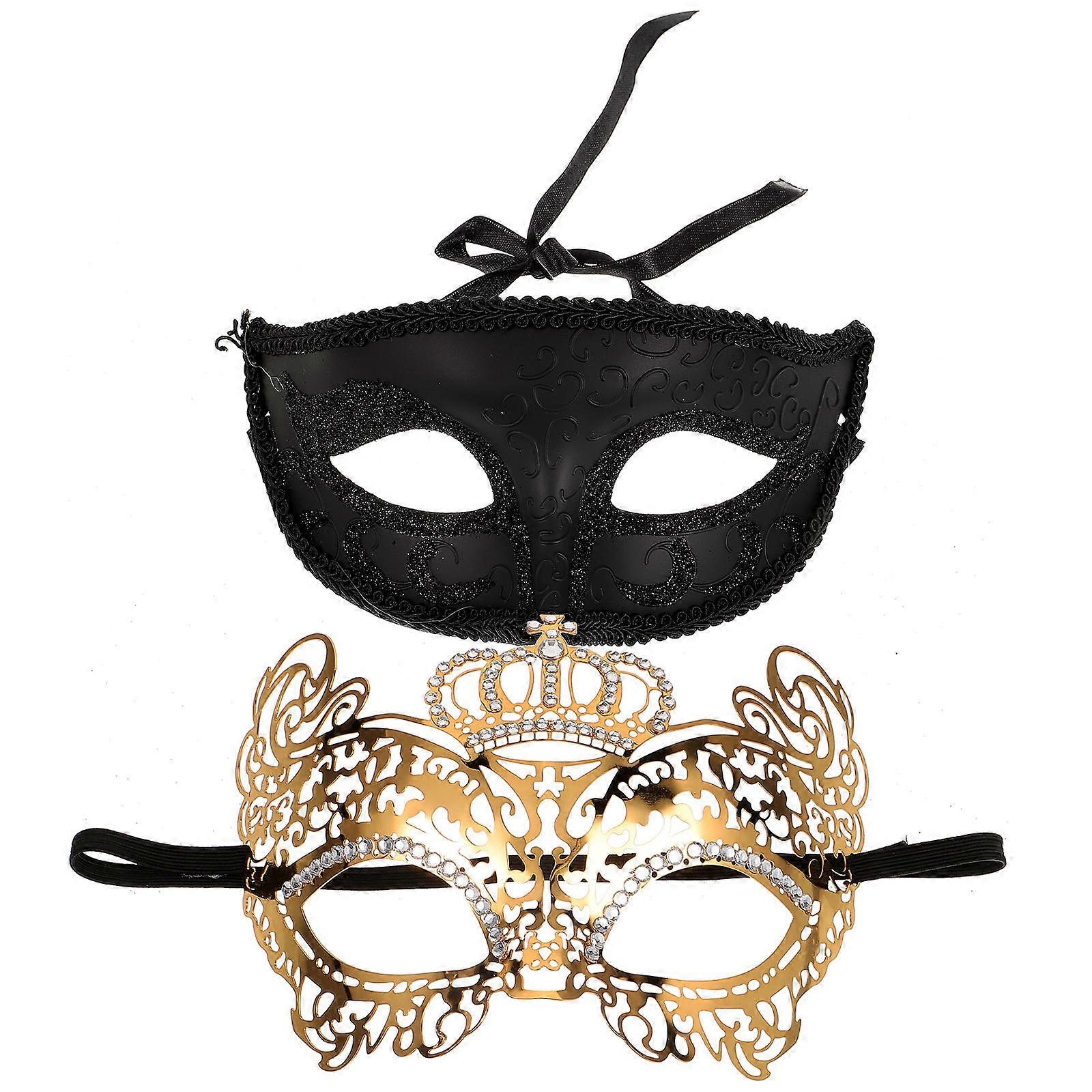 Elegant Half Face Metal Masks with Rhinestones 2pcs Cosplay Eye Masks for Halloween, Carnival, and Fancy Dress Parties