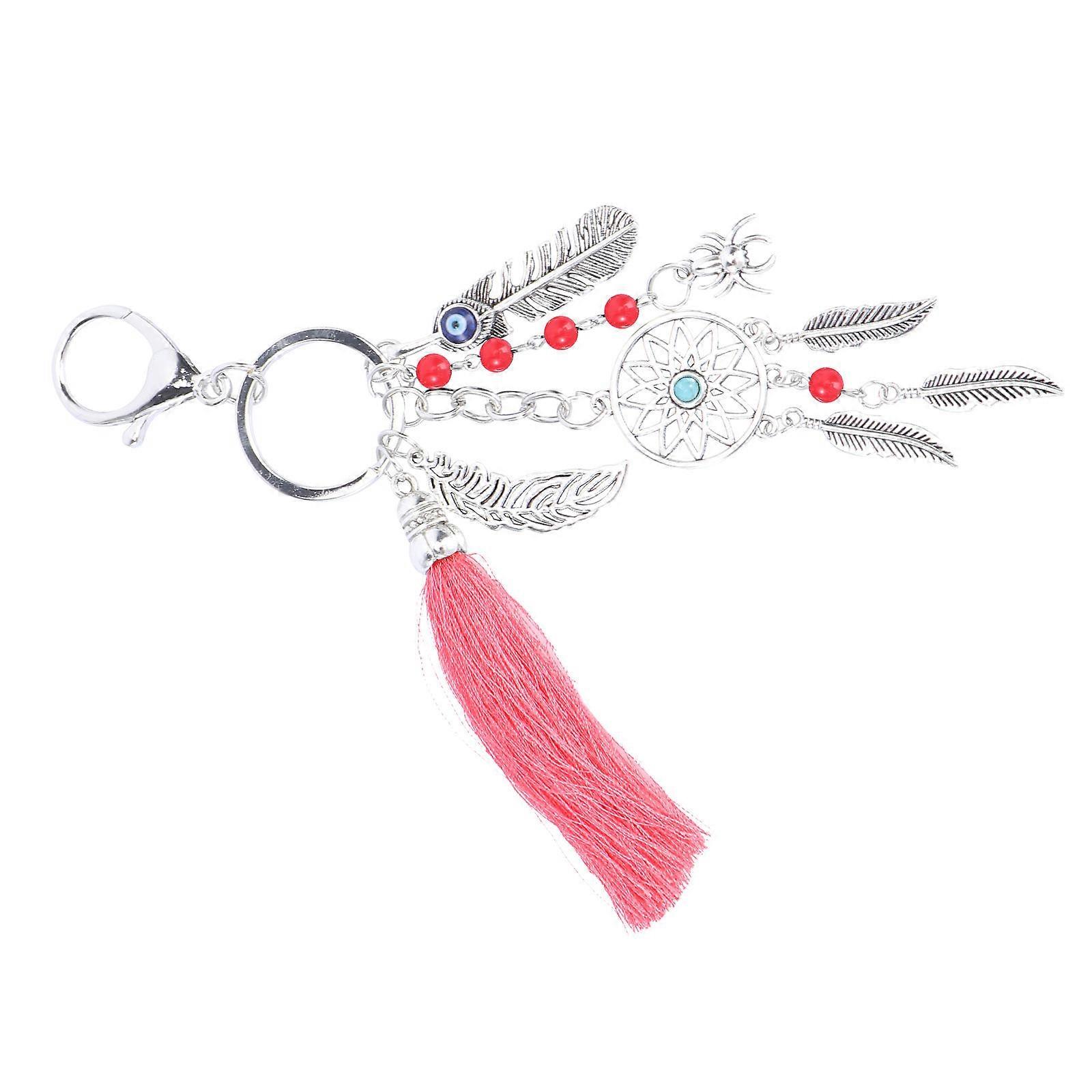 Key Chain Pendant Bohemia Style Bag Backpack Car Key Wallet Red Alloy Hanging Ornament 1Set
